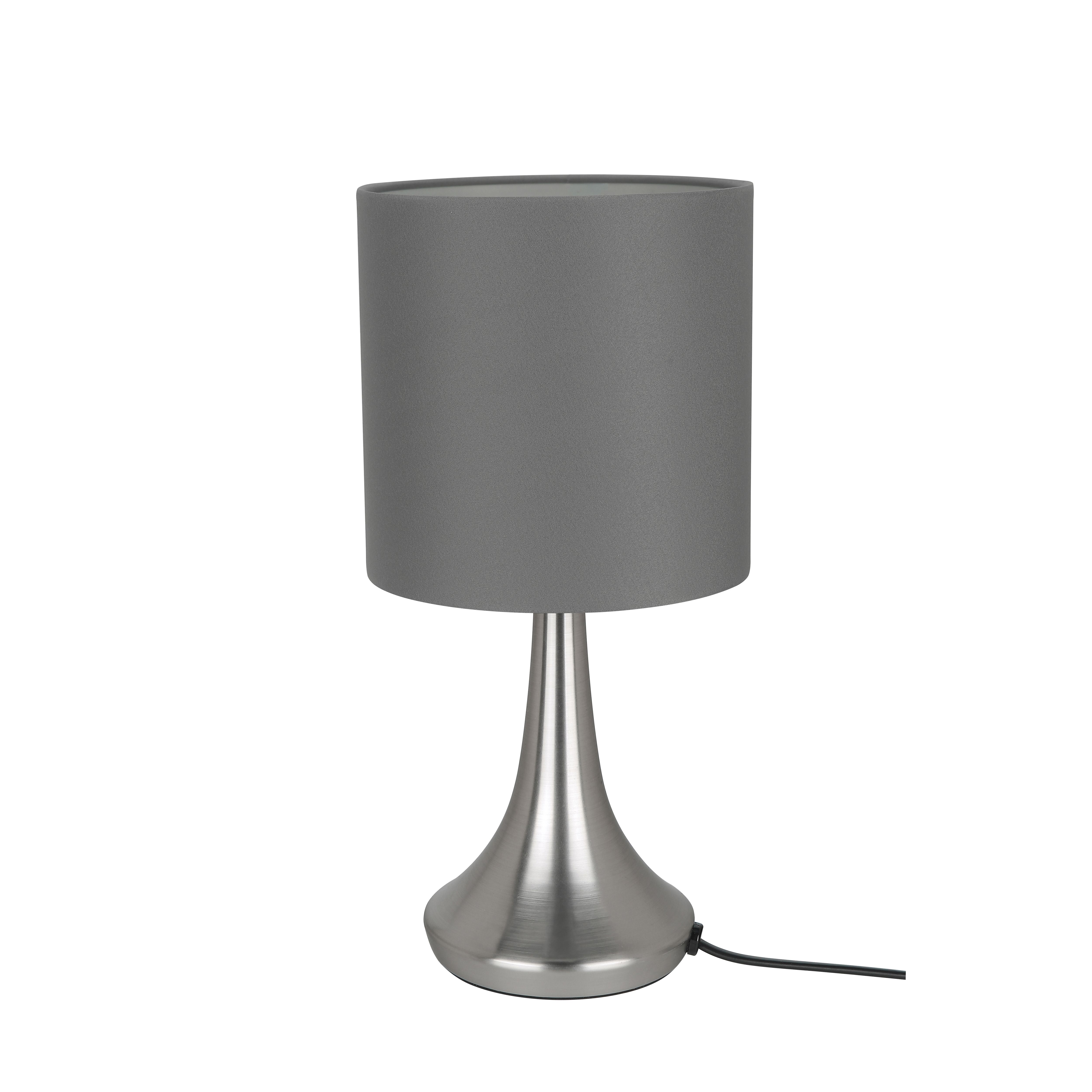 GoodHome Painswick Satin Grey Nickel effect Cylinder Table lamp
