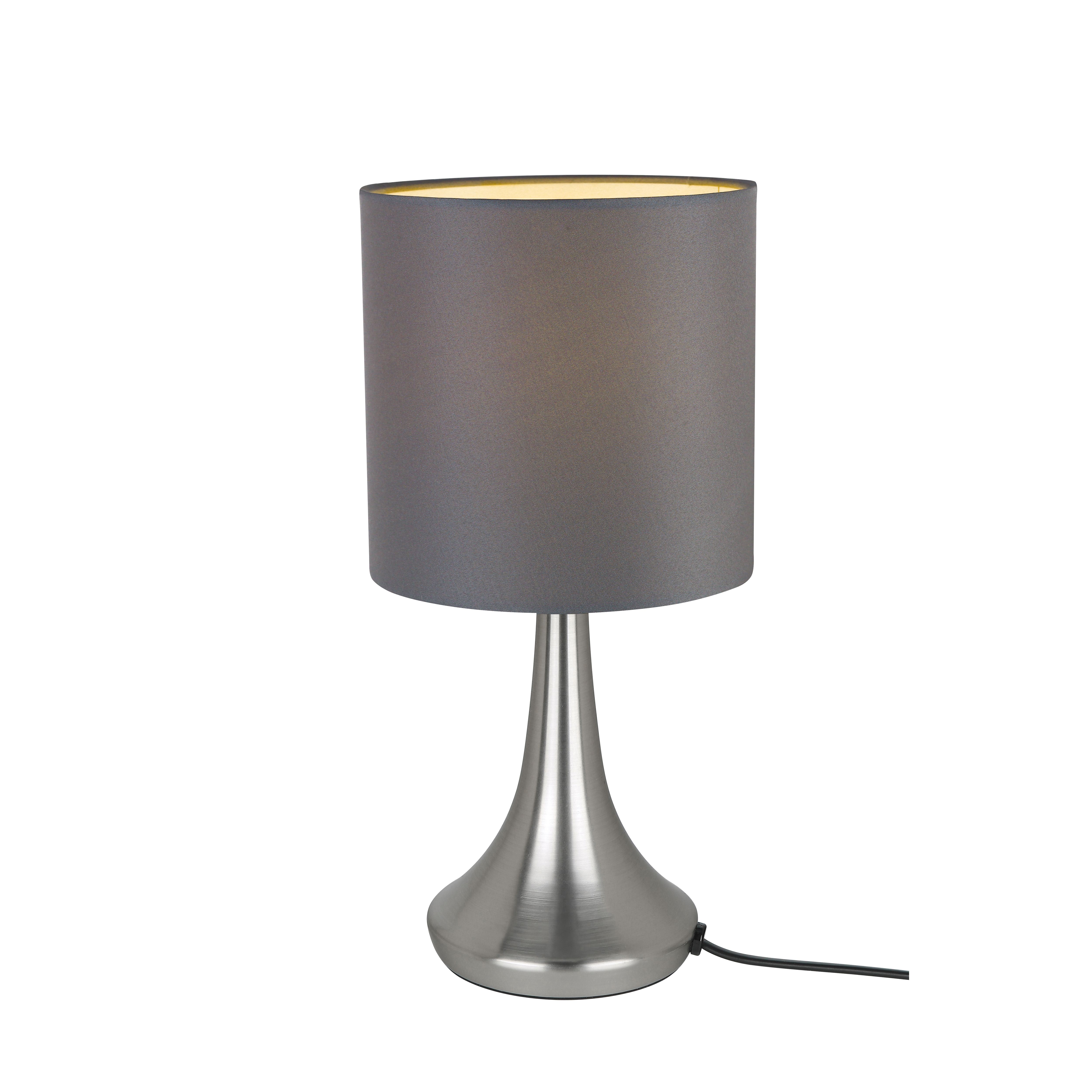 GoodHome Painswick Satin Grey Nickel effect Cylinder Table lamp