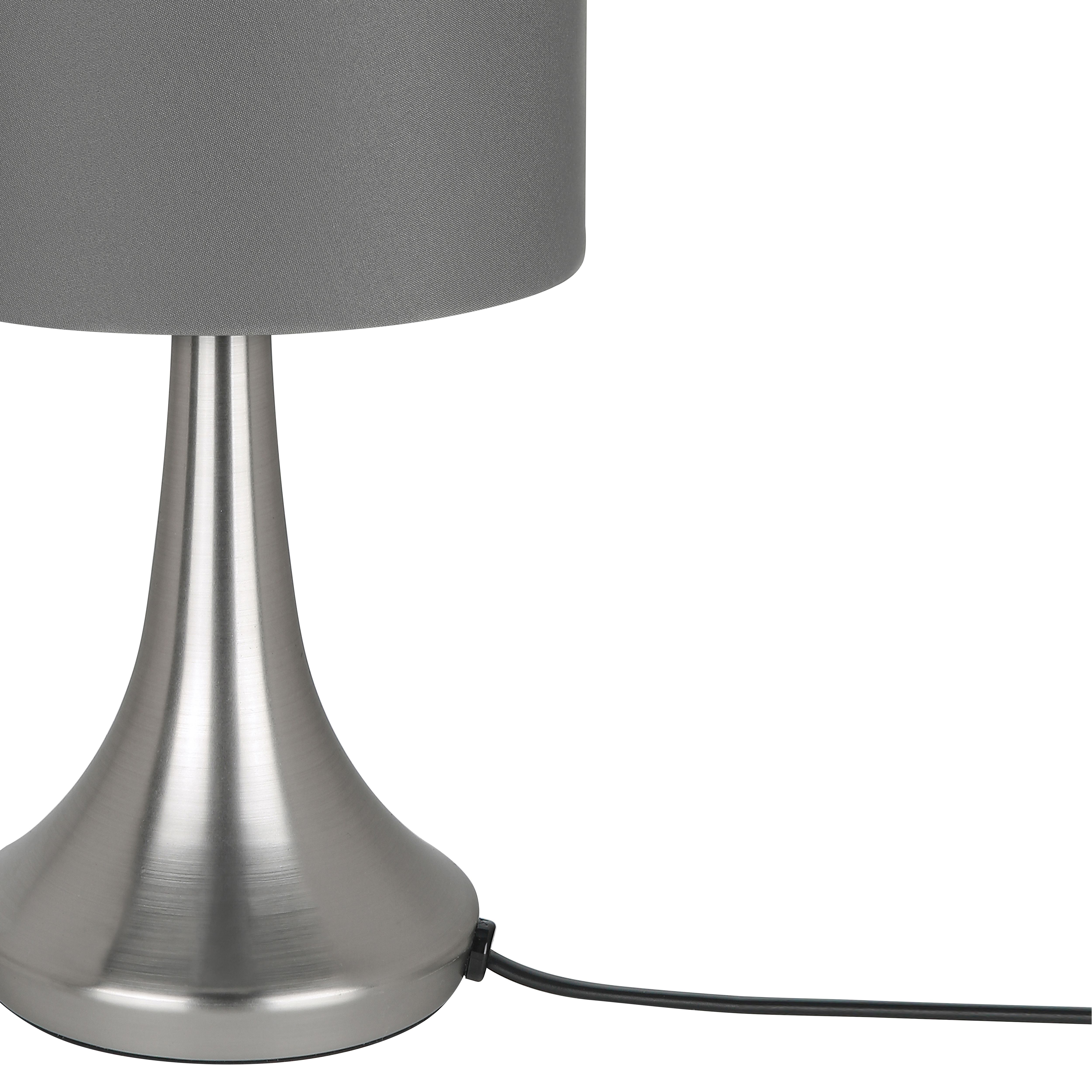 GoodHome Painswick Satin Grey Nickel effect Cylinder Table lamp