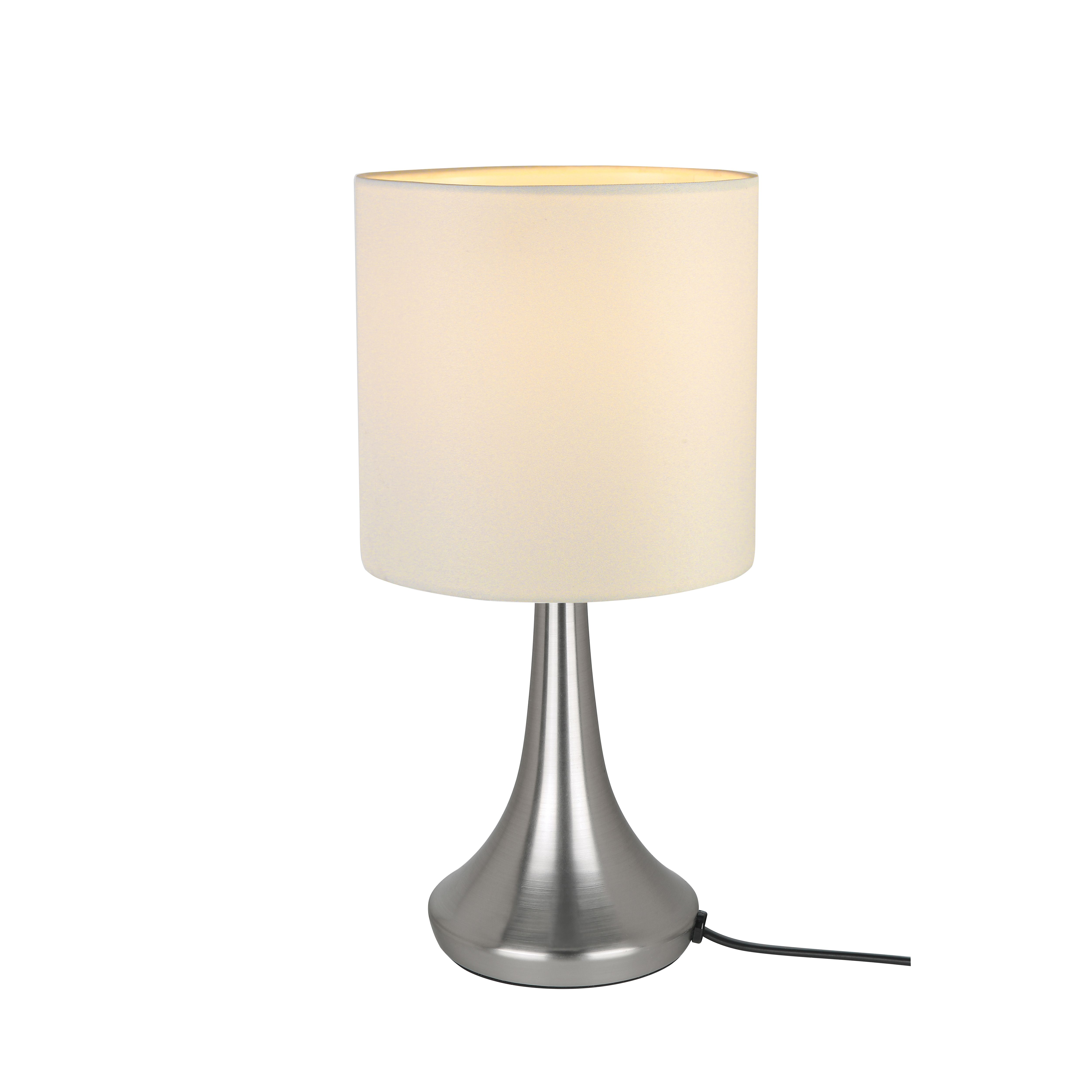 GoodHome Painswick Satin White Nickel effect Cylinder Table lamp