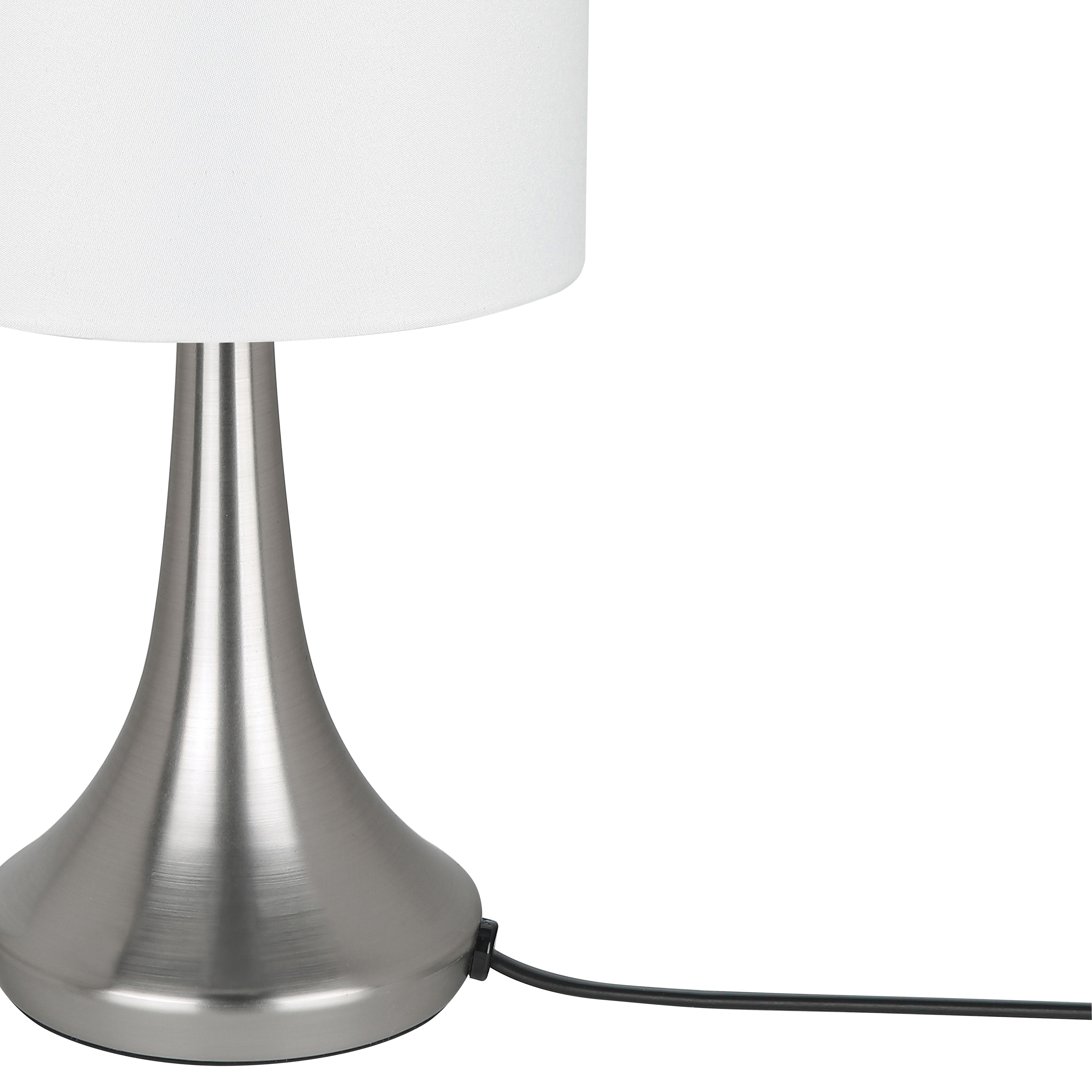 GoodHome Painswick Satin White Nickel effect Cylinder Table lamp
