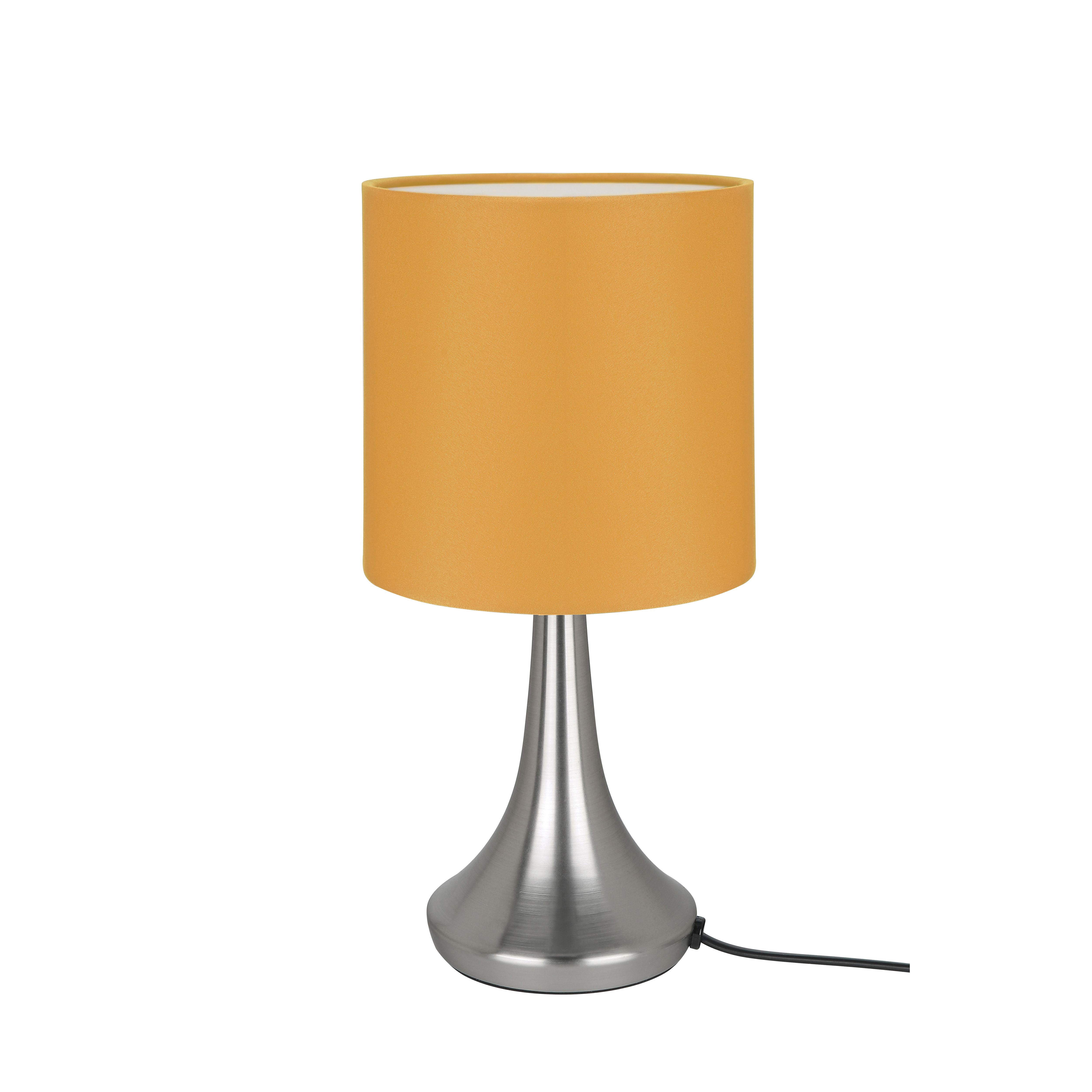 GoodHome Painswick Satin Yellow Nickel effect Cylinder Table lamp