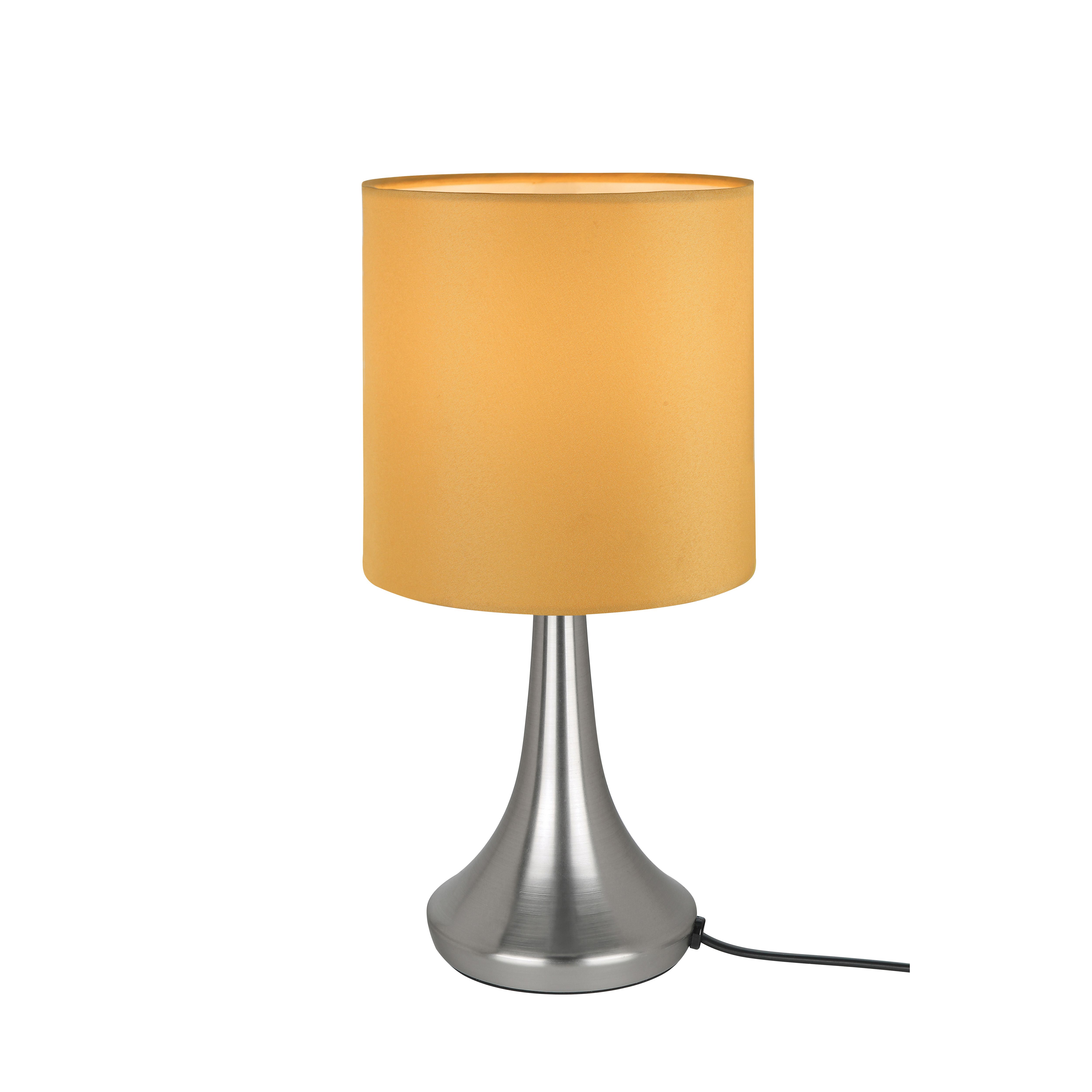 GoodHome Painswick Satin Yellow Nickel effect Cylinder Table lamp