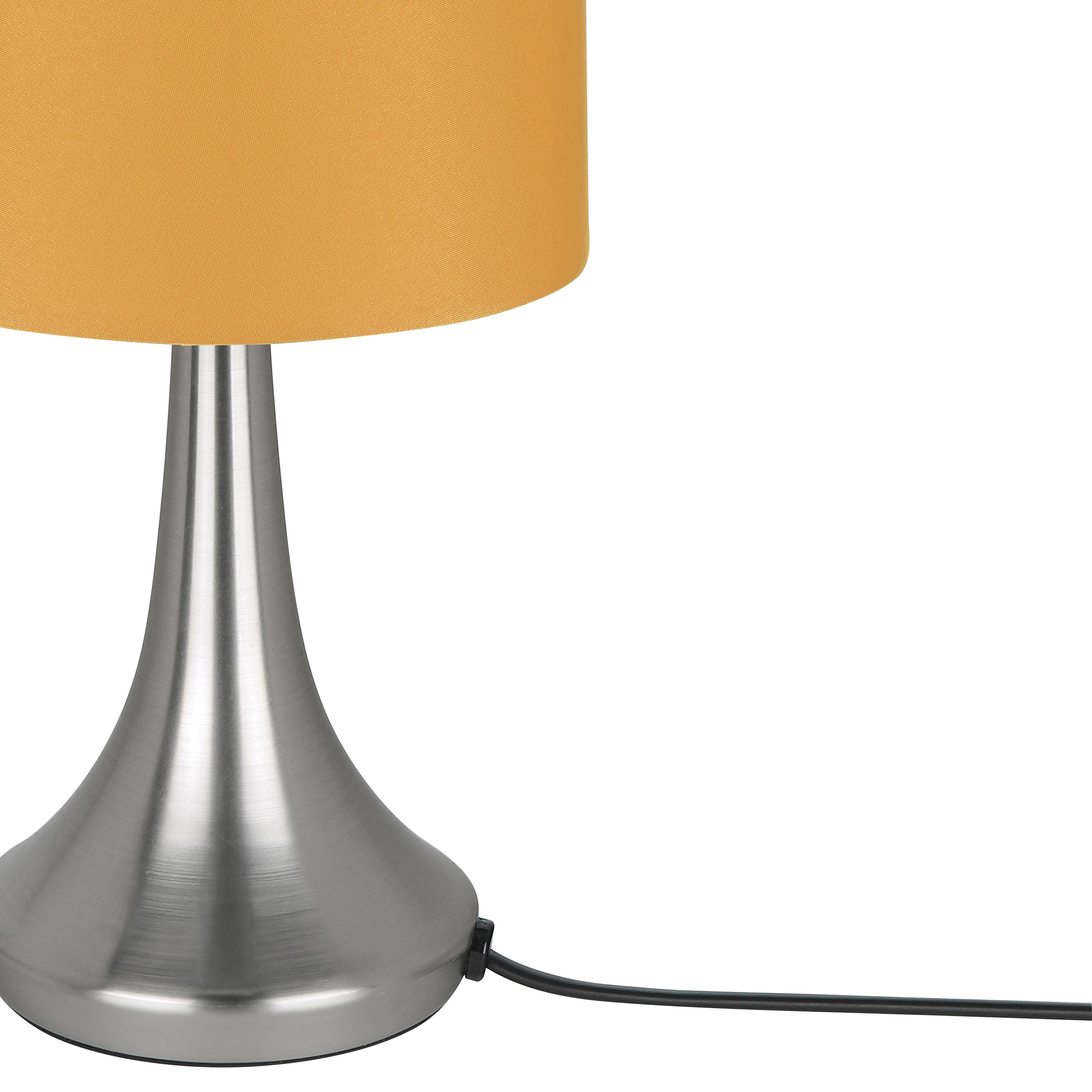 GoodHome Painswick Satin Yellow Nickel effect Cylinder Table lamp