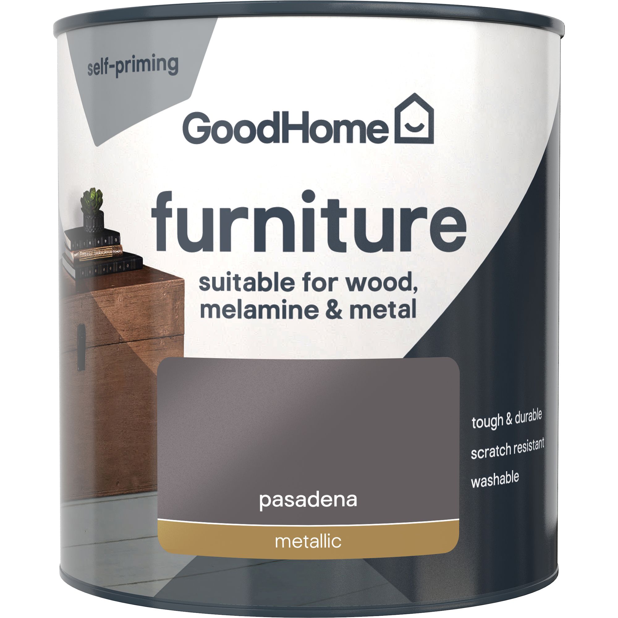 GoodHome Pasadena Metallic effect Satin Furniture paint, 500ml