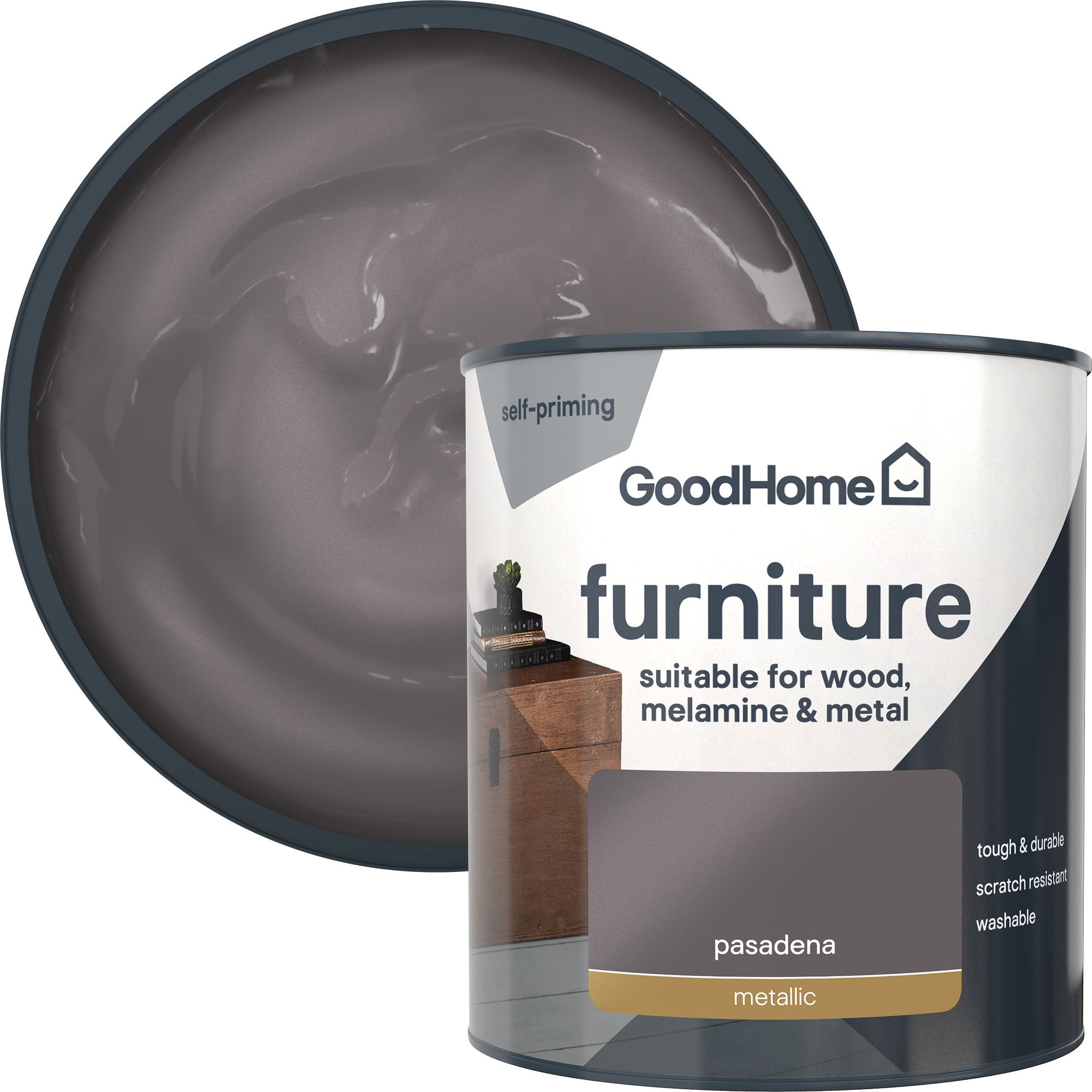 GoodHome Pasadena Metallic effect Satin Furniture paint, 500ml