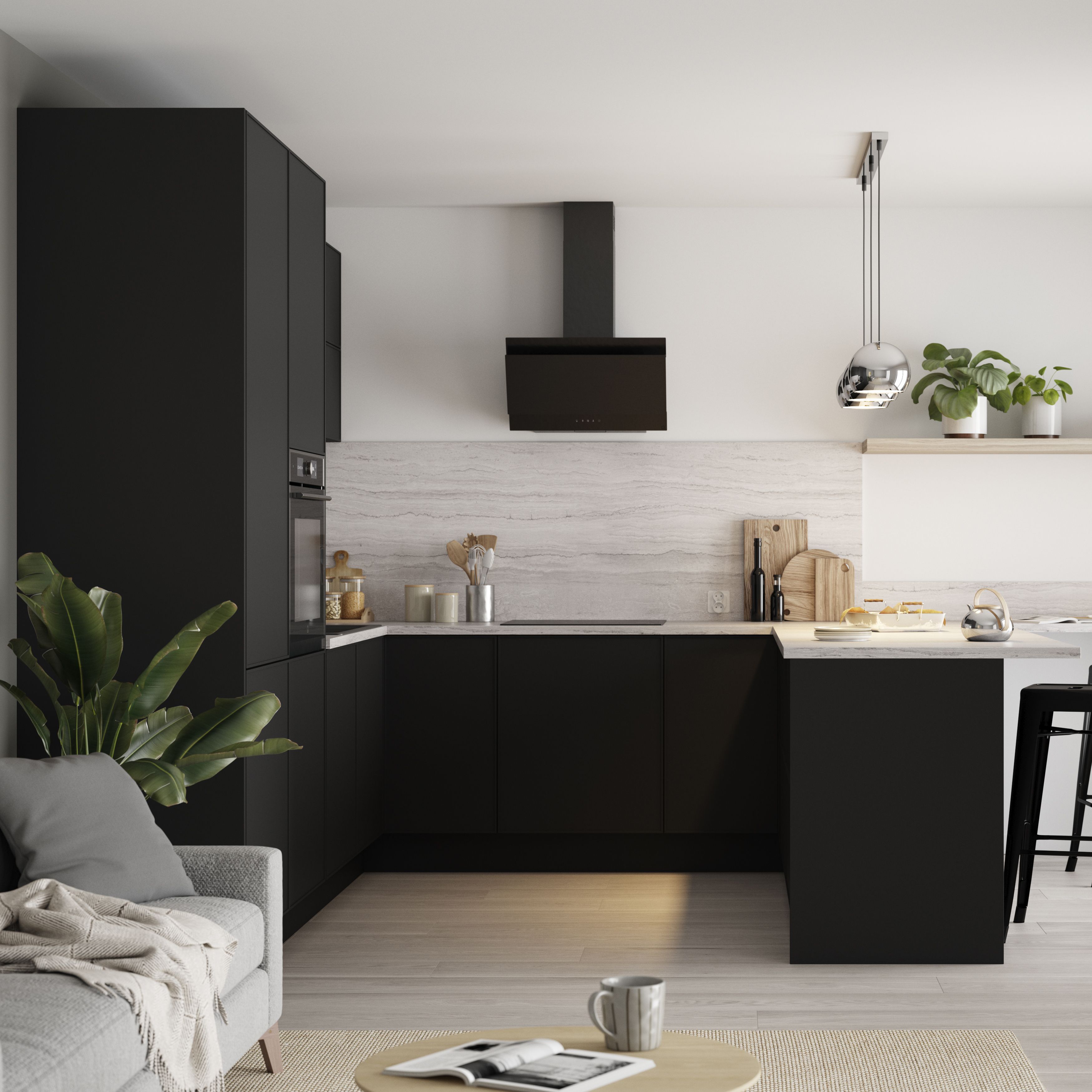 GoodHome Pasilla Matt carbon thin frame slab Tall Wall corner post, (W)59mm (H)895mm