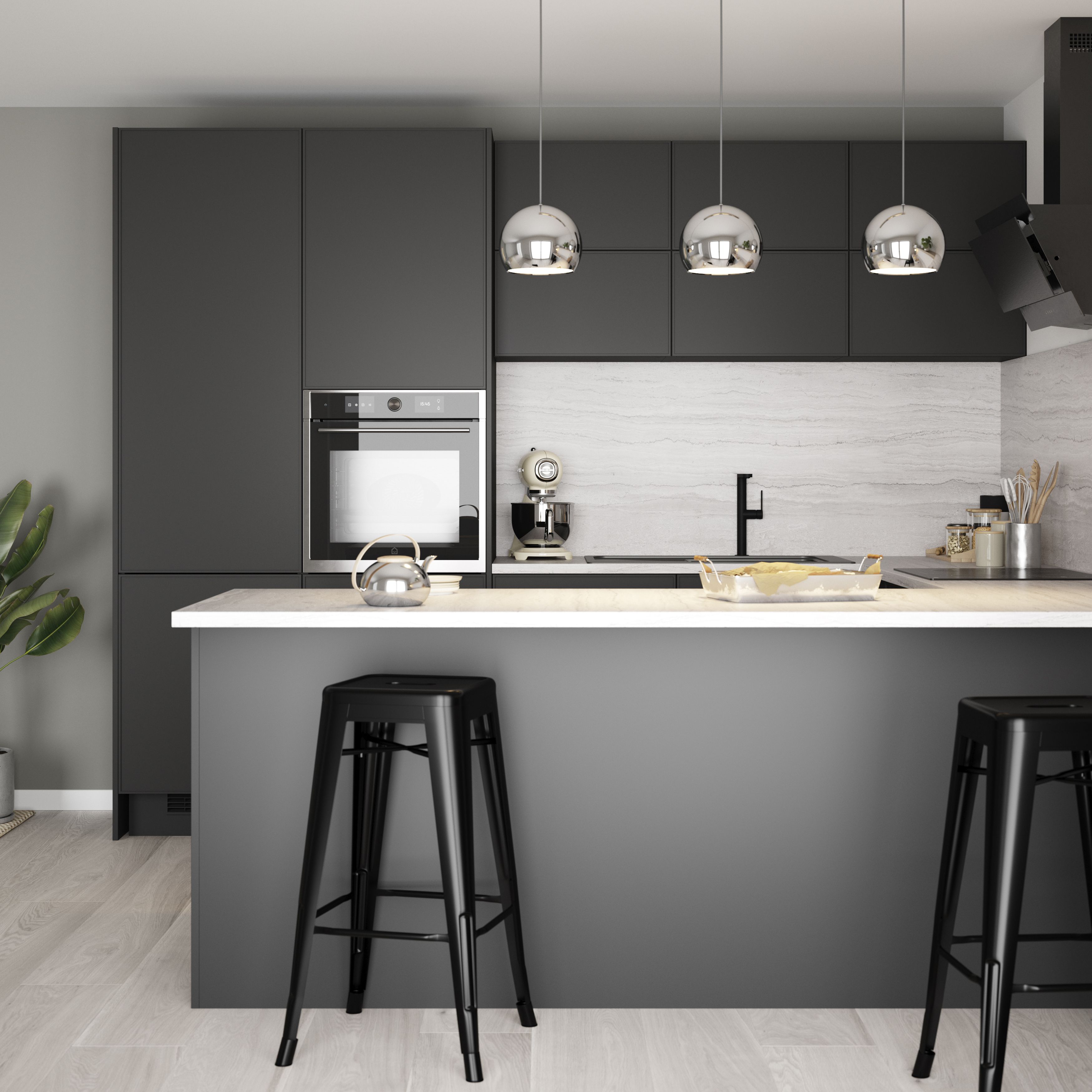GoodHome Pasilla Matt carbon thin frame slab Tall Wall corner post, (W)59mm (H)895mm
