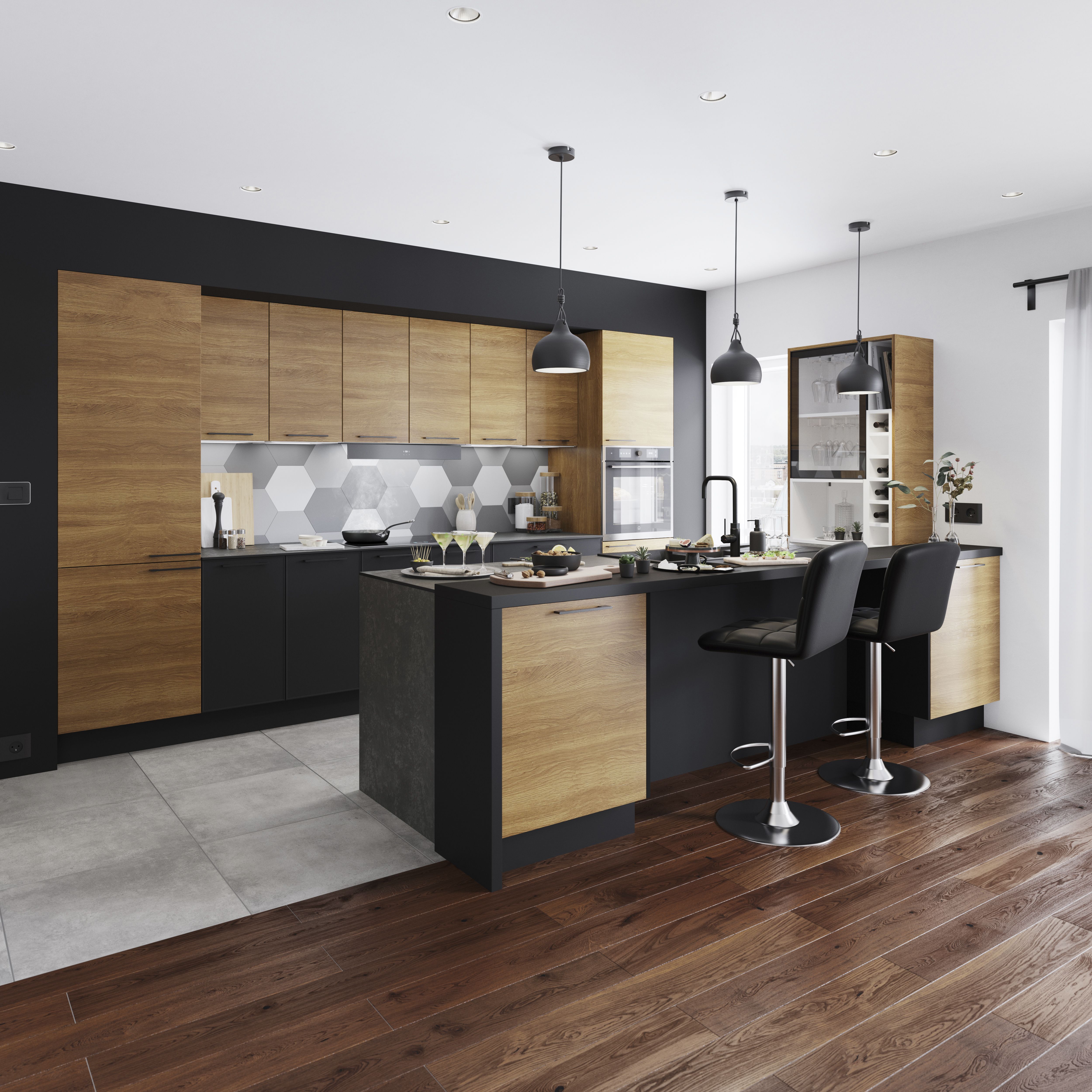 GoodHome Pasilla Matt carbon thin frame slab Tall Wall corner post, (W)59mm (H)895mm
