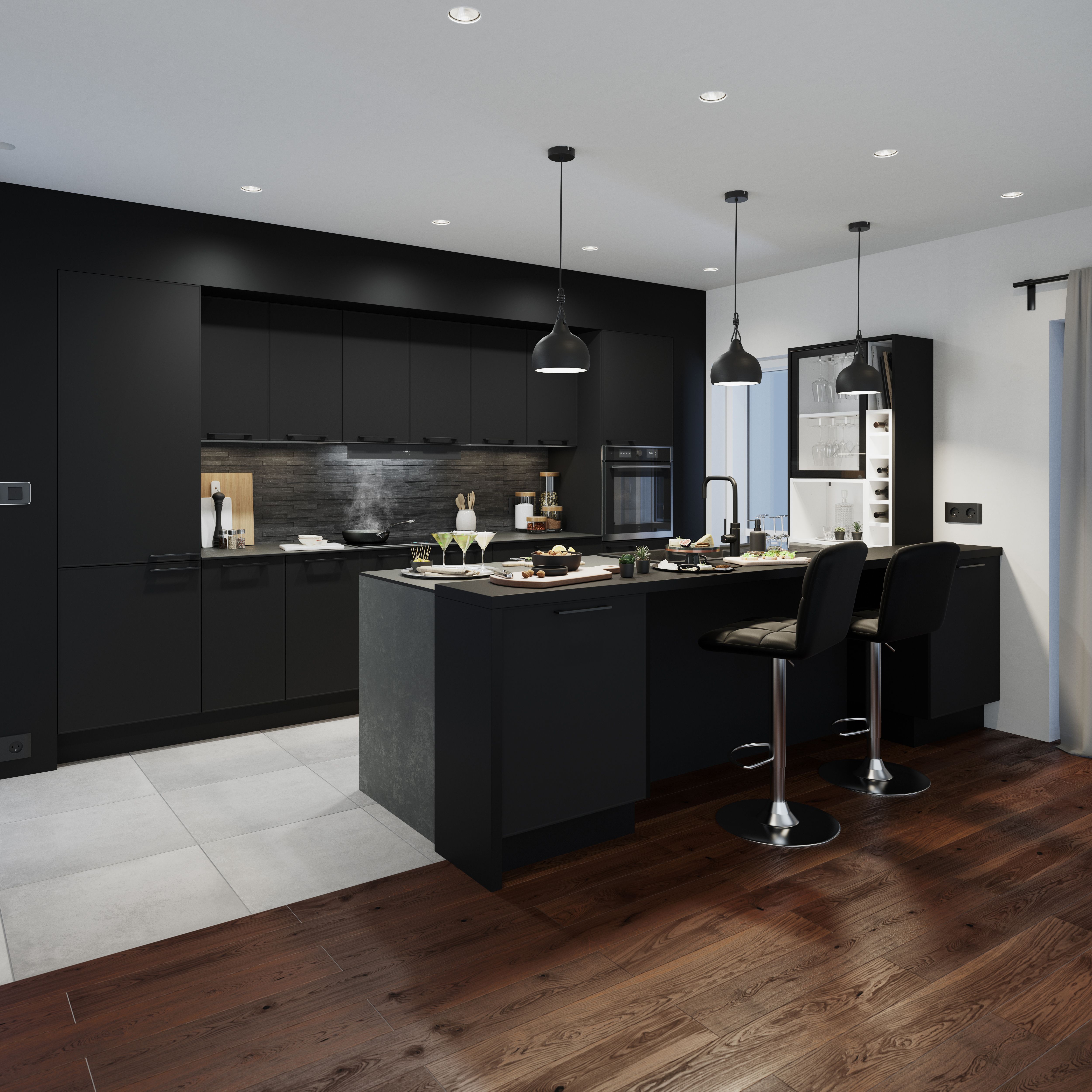 GoodHome Pasilla Matt carbon thin frame slab Tall Wall corner post, (W)59mm (H)895mm