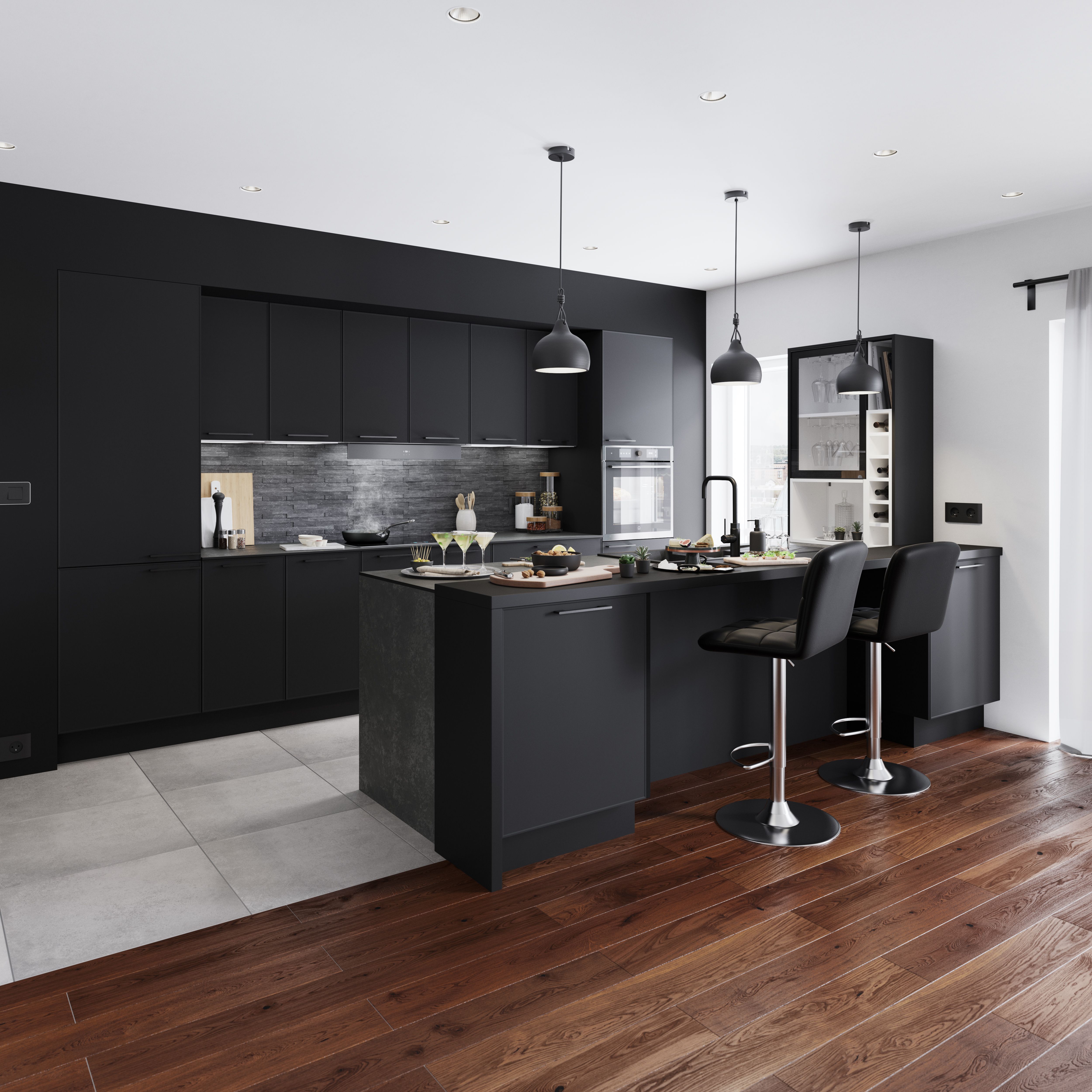 GoodHome Pasilla Matt carbon thin frame slab Tall Wall corner post, (W)59mm (H)895mm