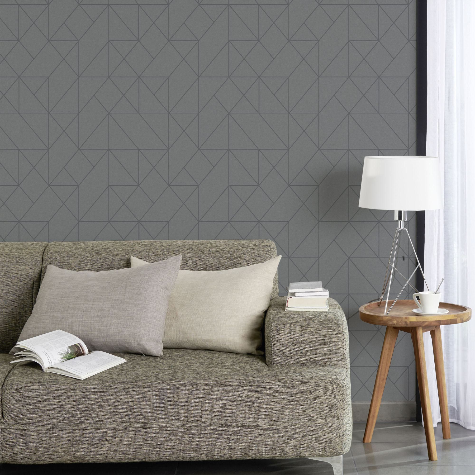 GoodHome Patula Dark grey Ridged effect Geometric Textured Wallpaper