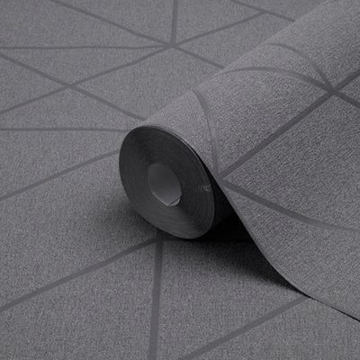 GoodHome Patula Dark grey Ridged effect Geometric Textured Wallpaper