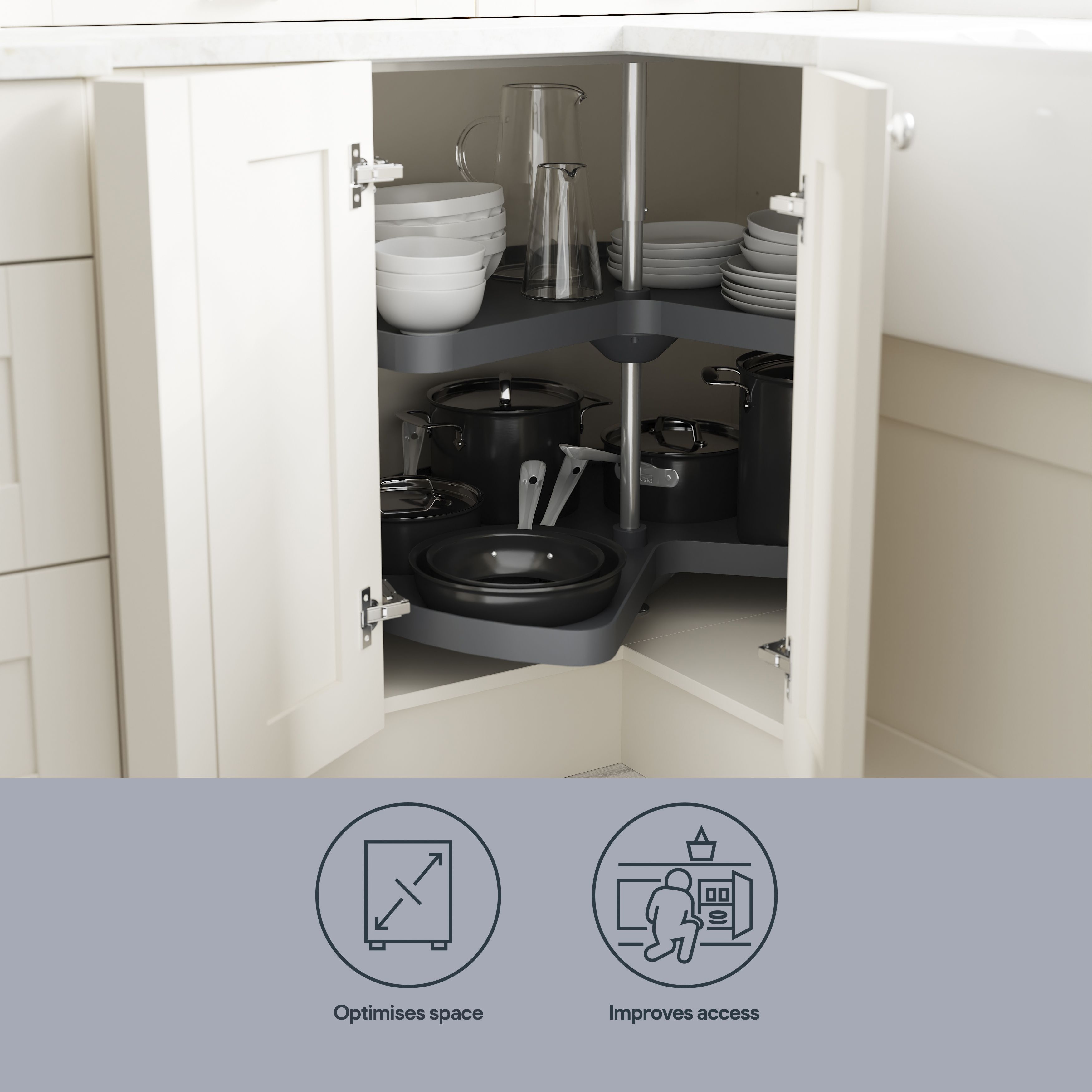 GoodHome Pebre Anthracite Not soft close Pull out storage, (H)639mm (W)830mm