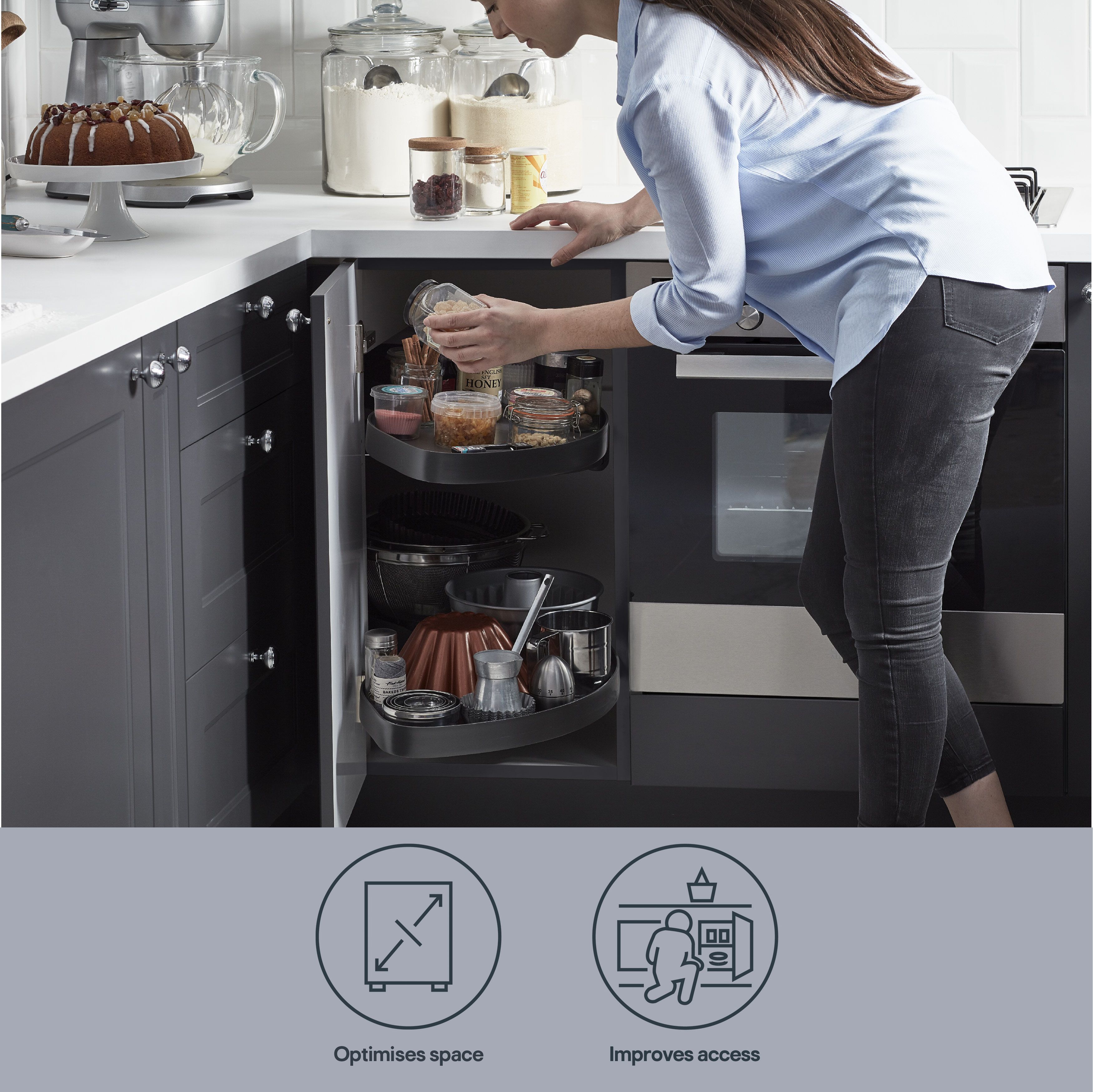 GoodHome Pebre Anthracite Soft-close Pull out storage, (H)698mm (W)865mm