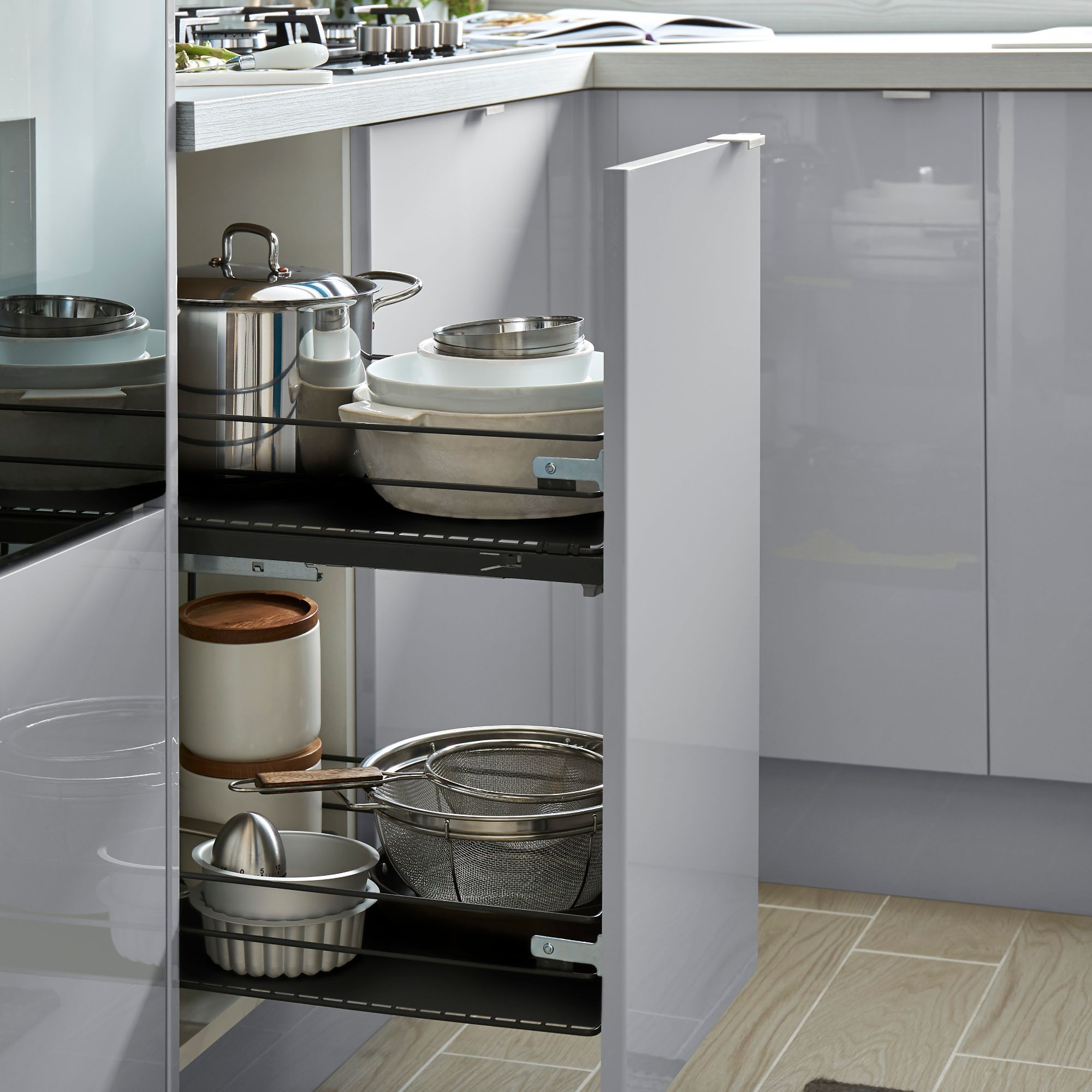 GoodHome Pebre Anthracite Soft close runners Pull out storage, (H)484mm (W)364mm