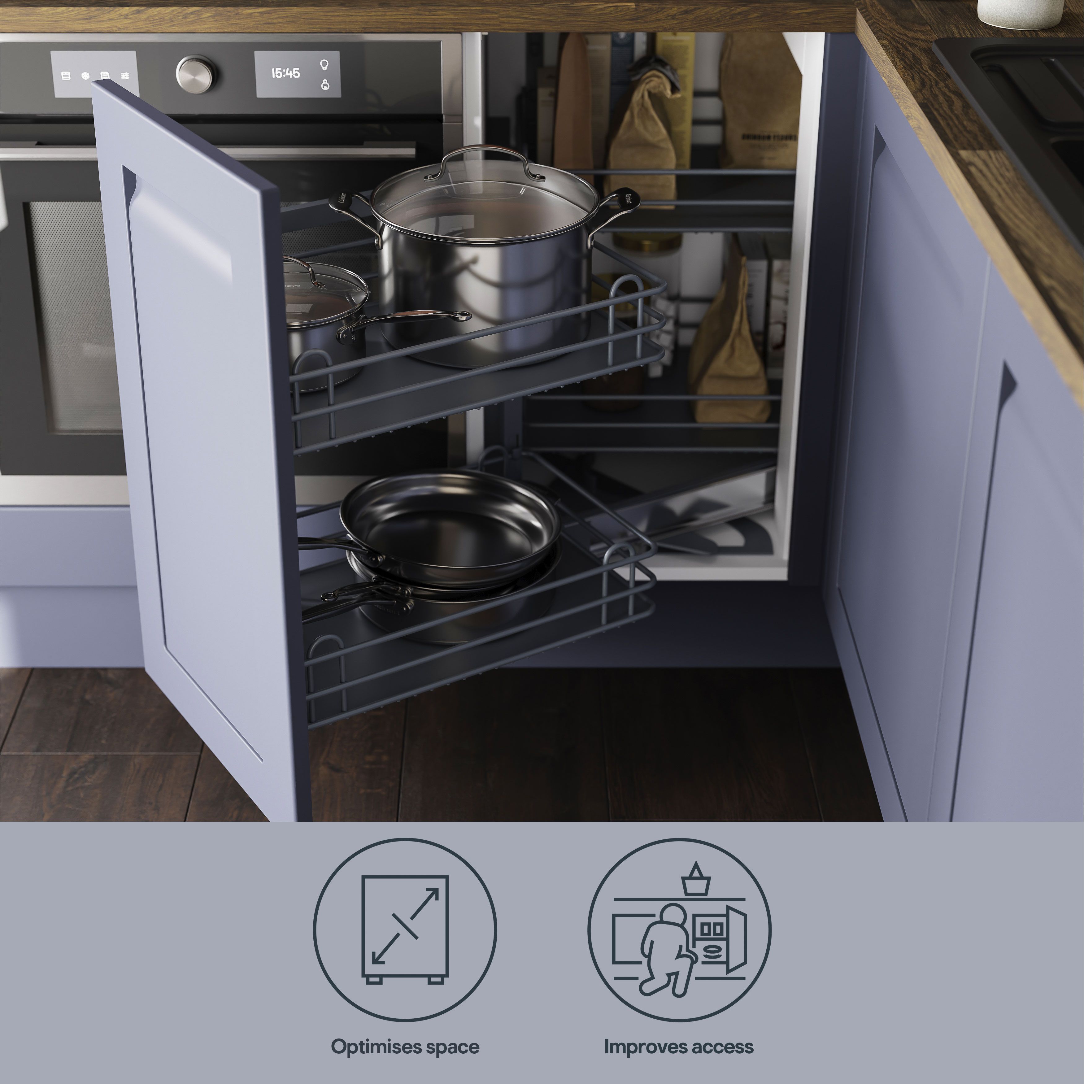 GoodHome Pebre Soft-close RH Corner cabinet Pull-out storage
