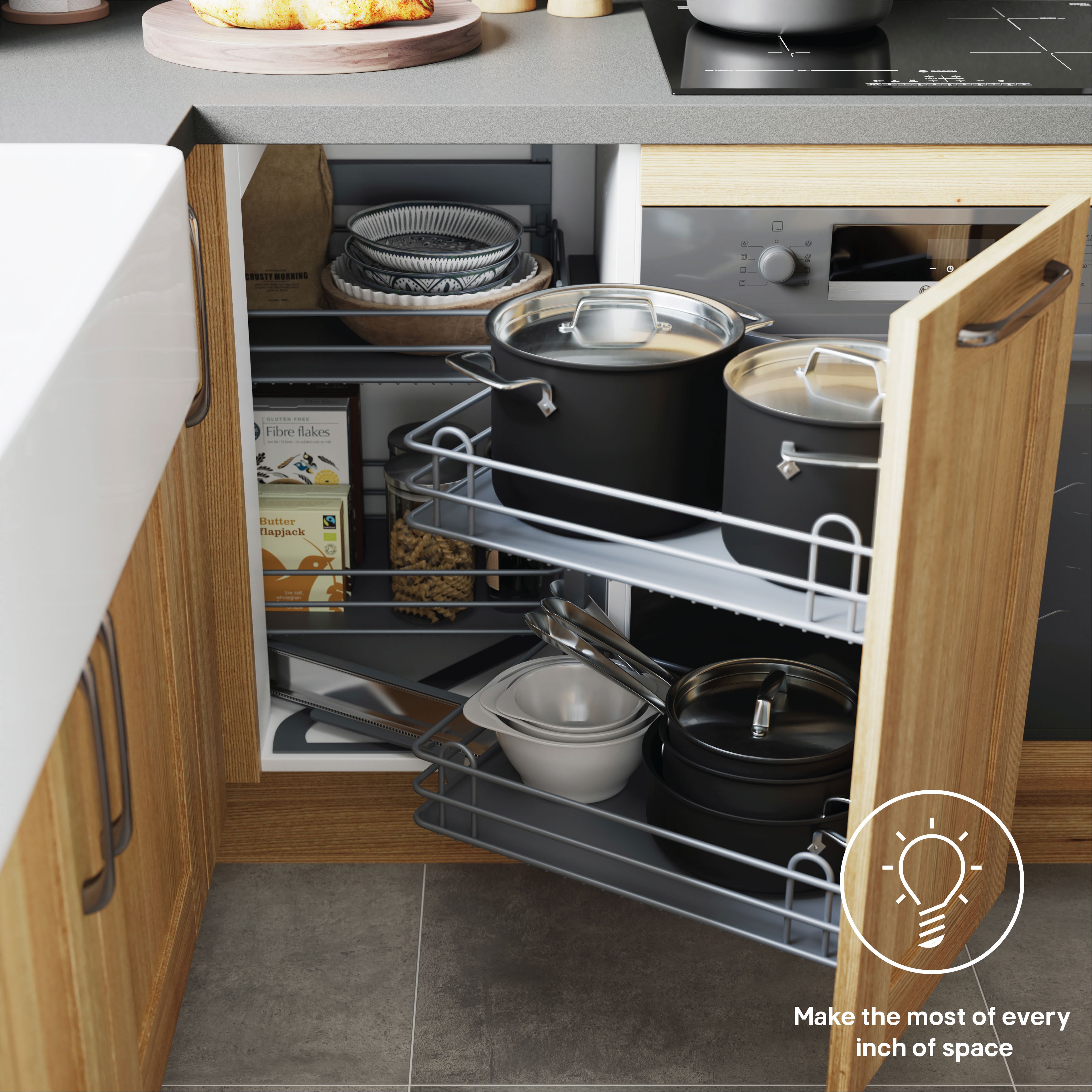 GoodHome Pebre Soft-close RH Corner cabinet Pull-out storage