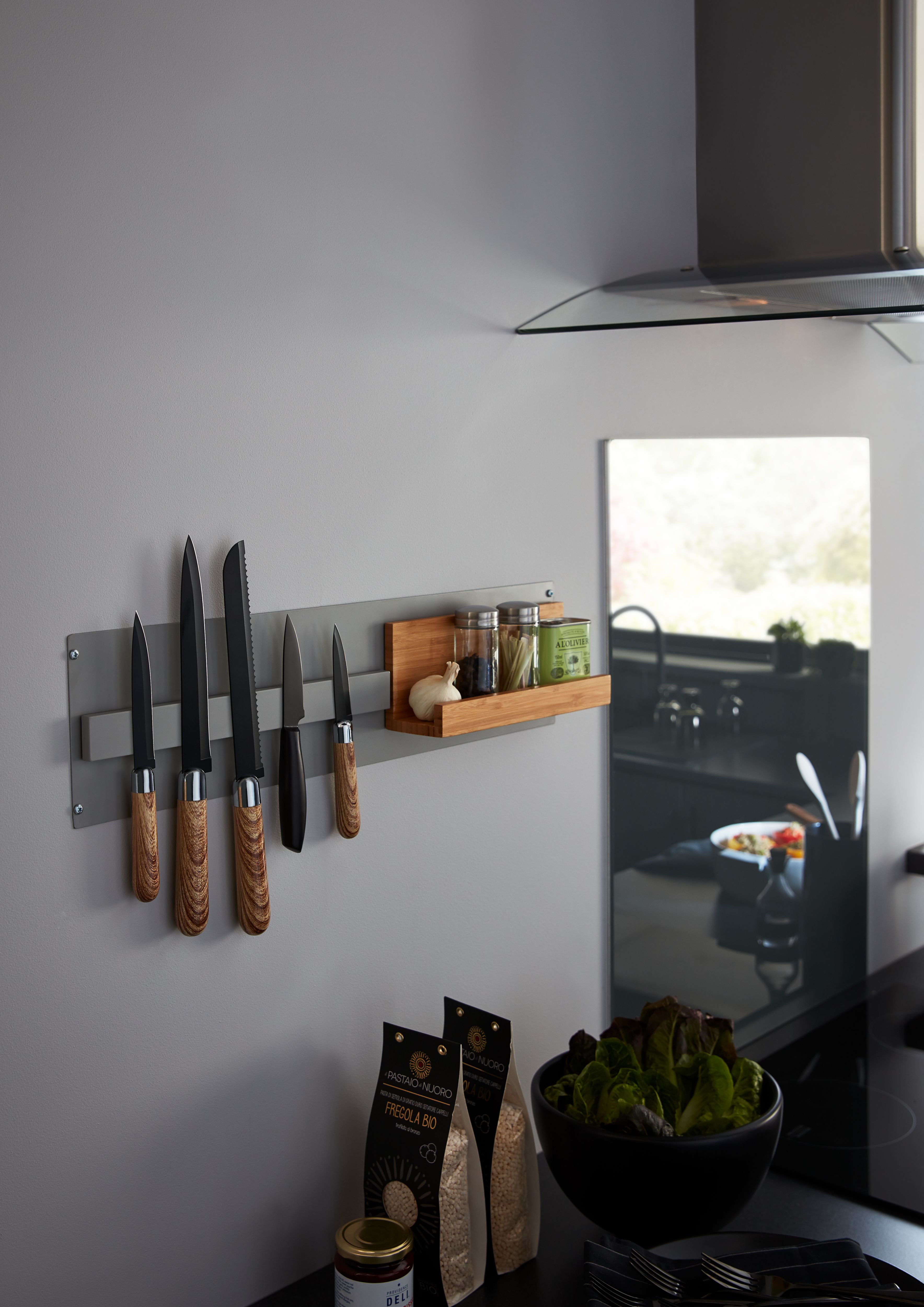 GoodHome Pecel Grey Magnetic Bamboo & magnetic rubber Shelving