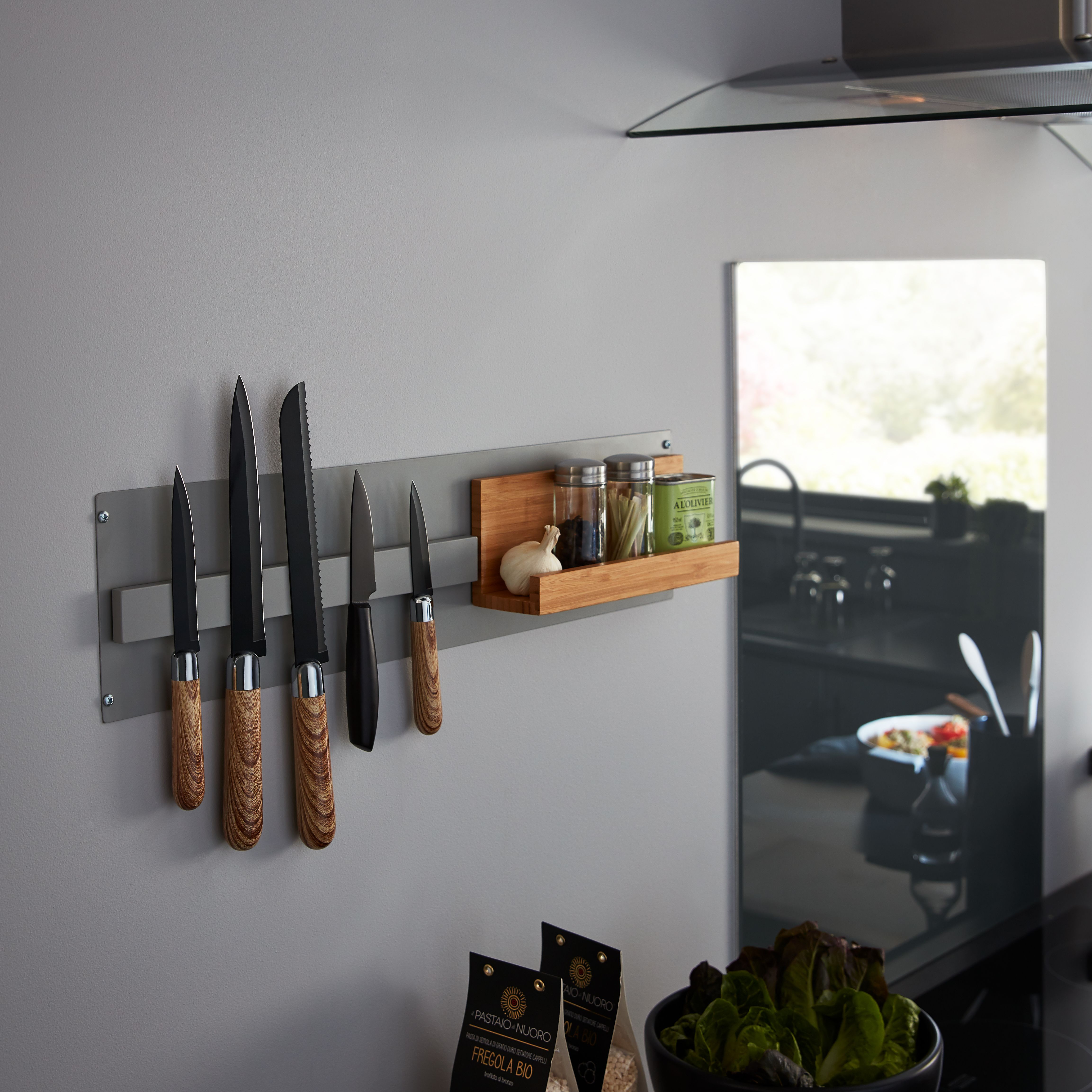 GoodHome Pecel Grey Magnetic Bamboo & magnetic rubber Shelving