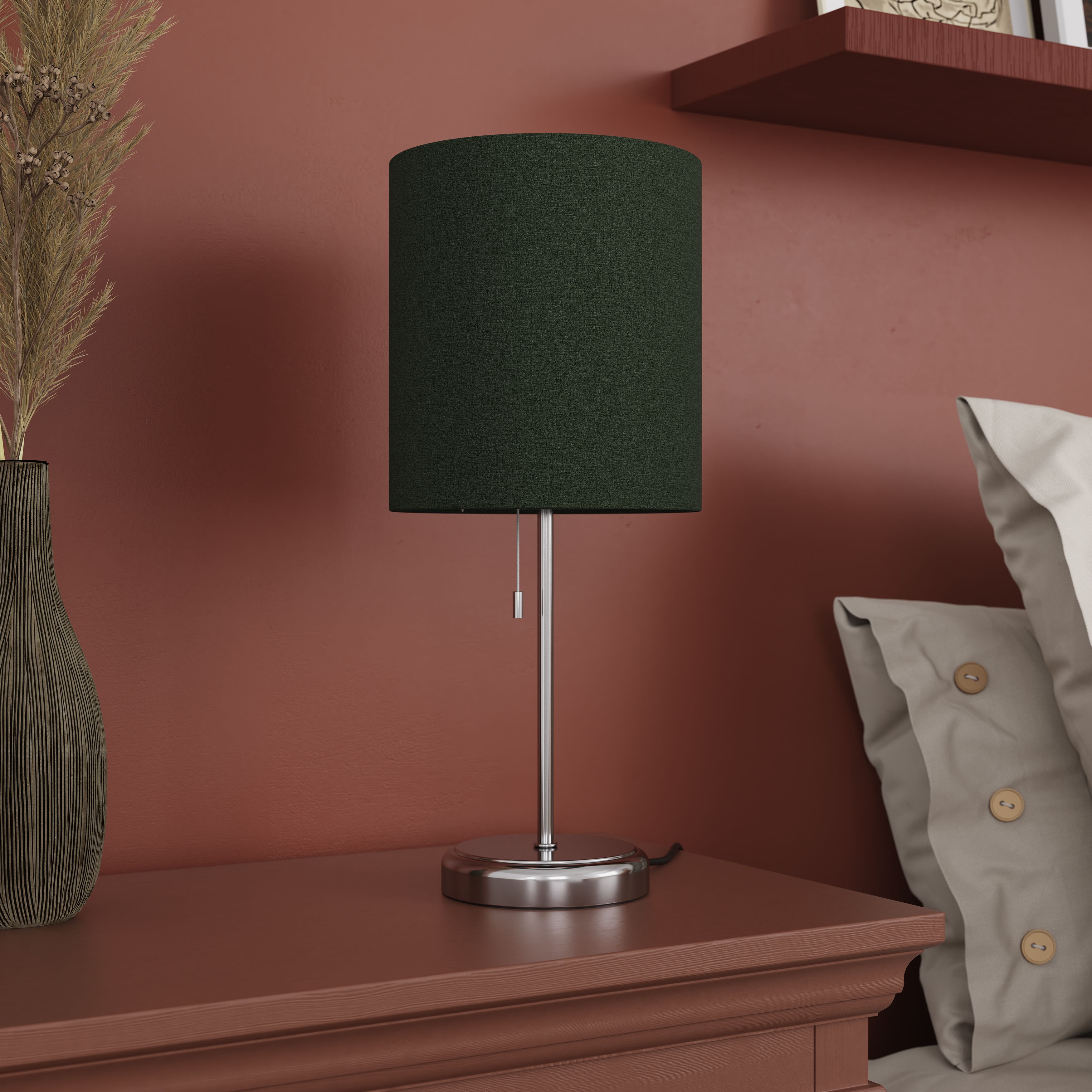GoodHome Penistone Brushed Green Chrome effect Straight Table lamp