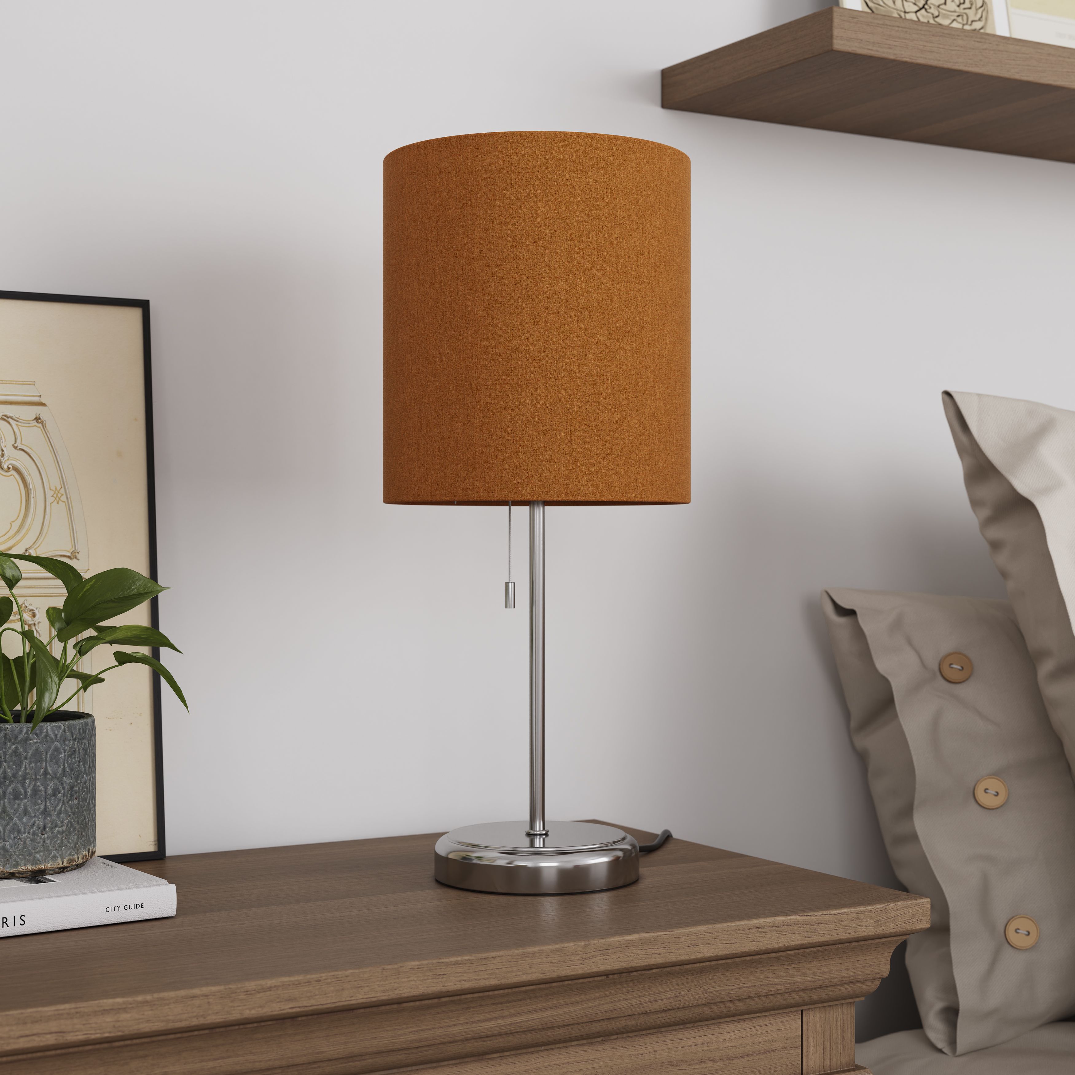 GoodHome Penistone Brushed Mustard Chrome effect Straight Table lamp