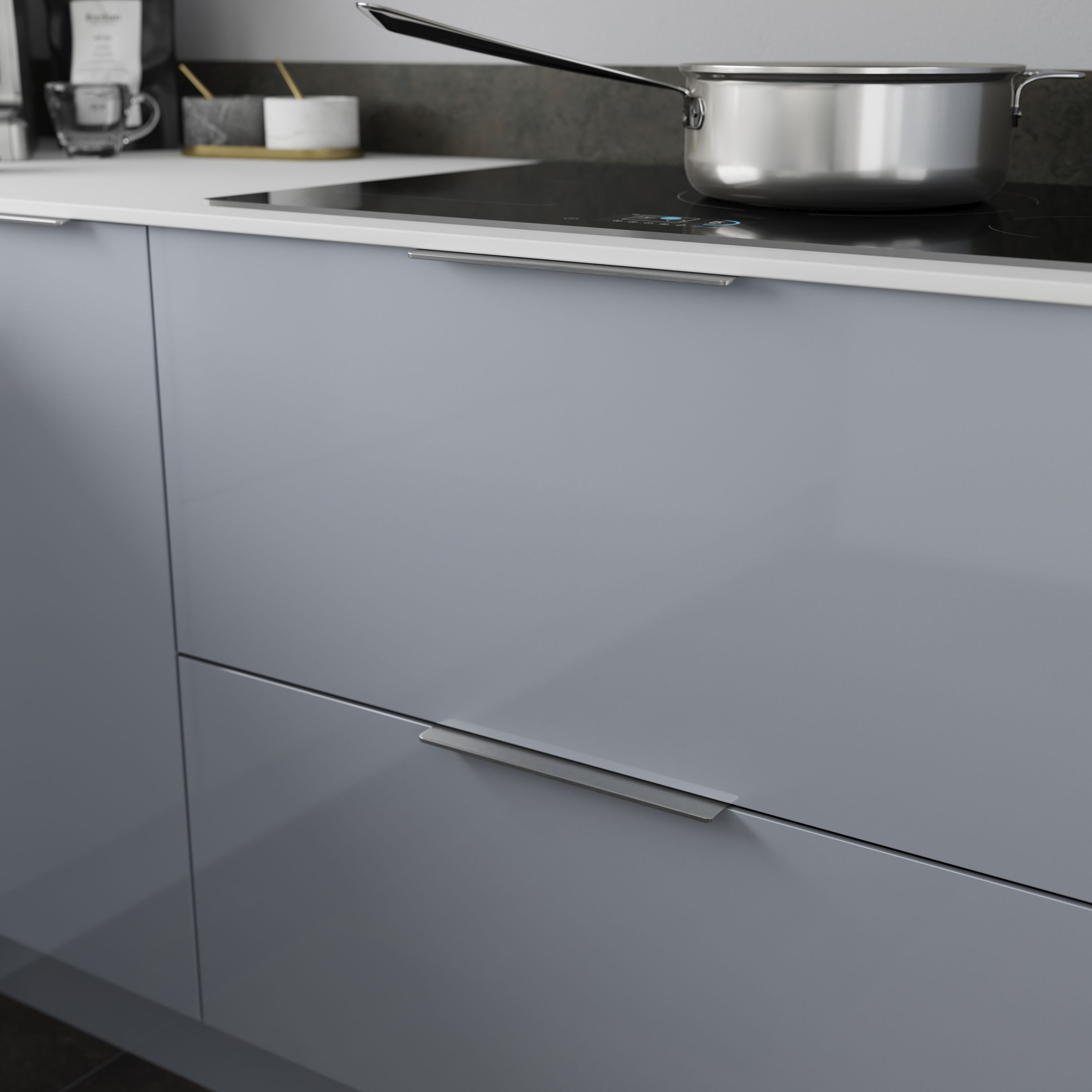 GoodHome Pequin Satin Nickel effect Kitchen cabinets Pull Handle (L)250mm