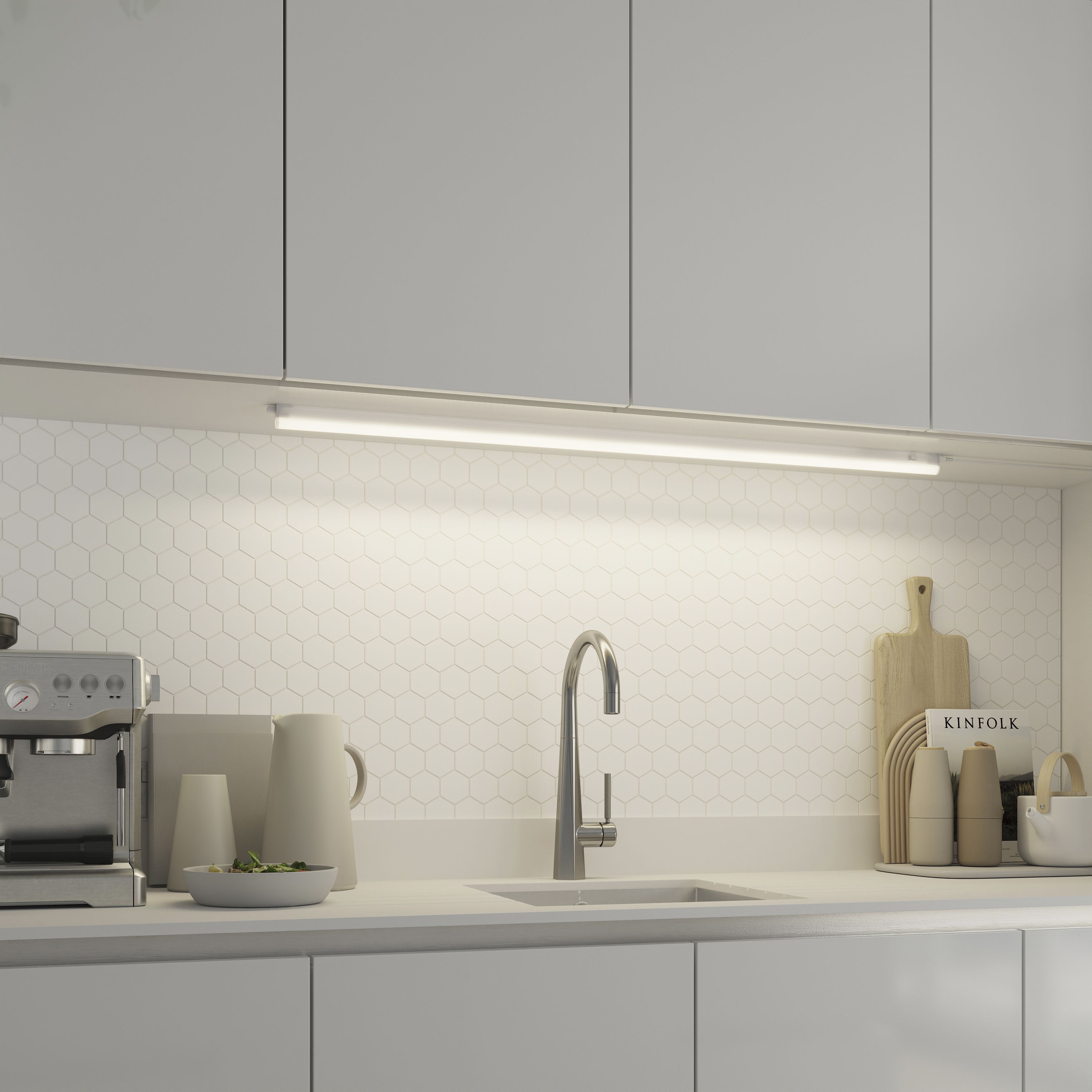 GoodHome Periera White Mains-powered LED Neutral white Under cabinet light - IP20 (L)1112mm (W)24mm