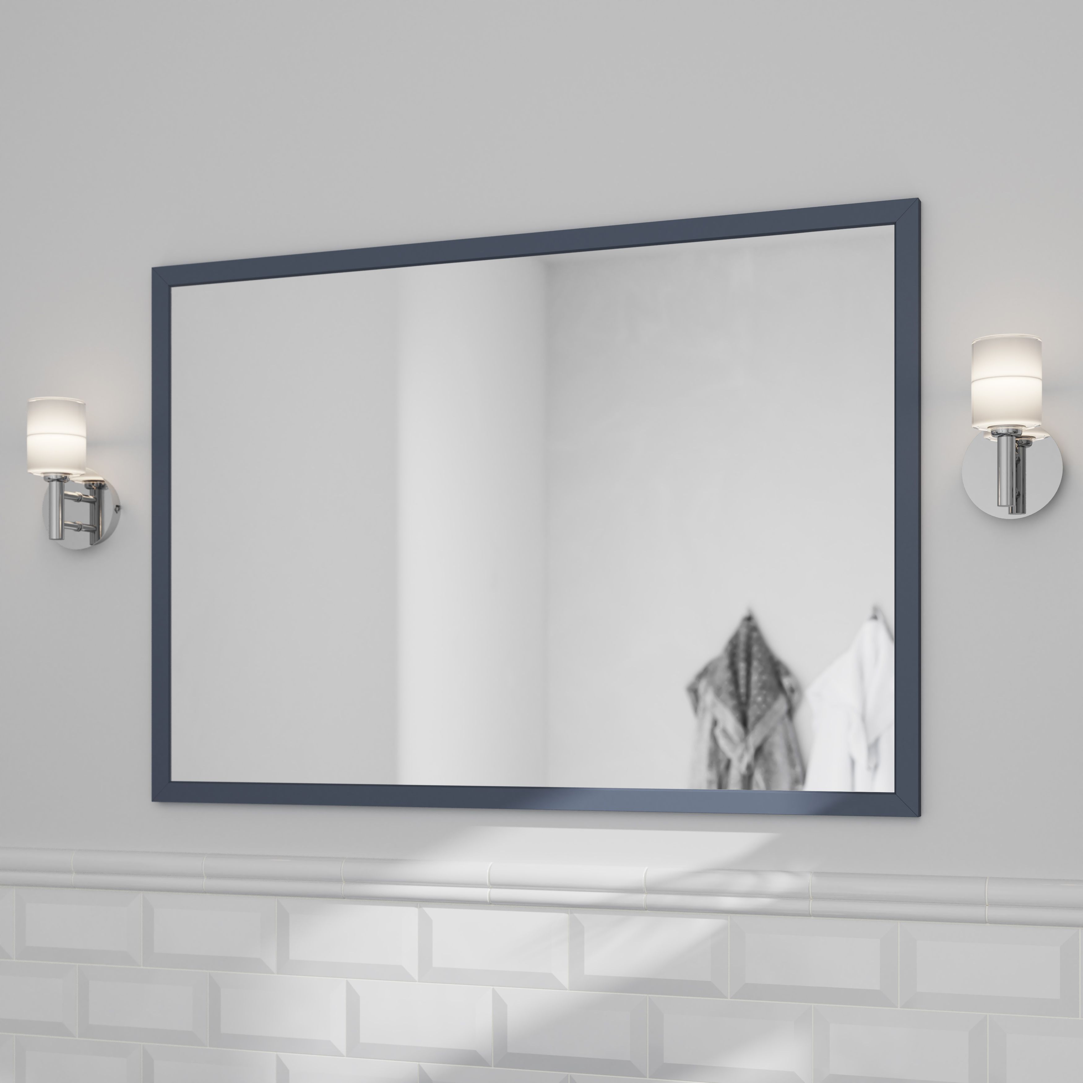 GoodHome Perma Blue Rectangular Bathroom Mirror (H)700mm (W)1000mm