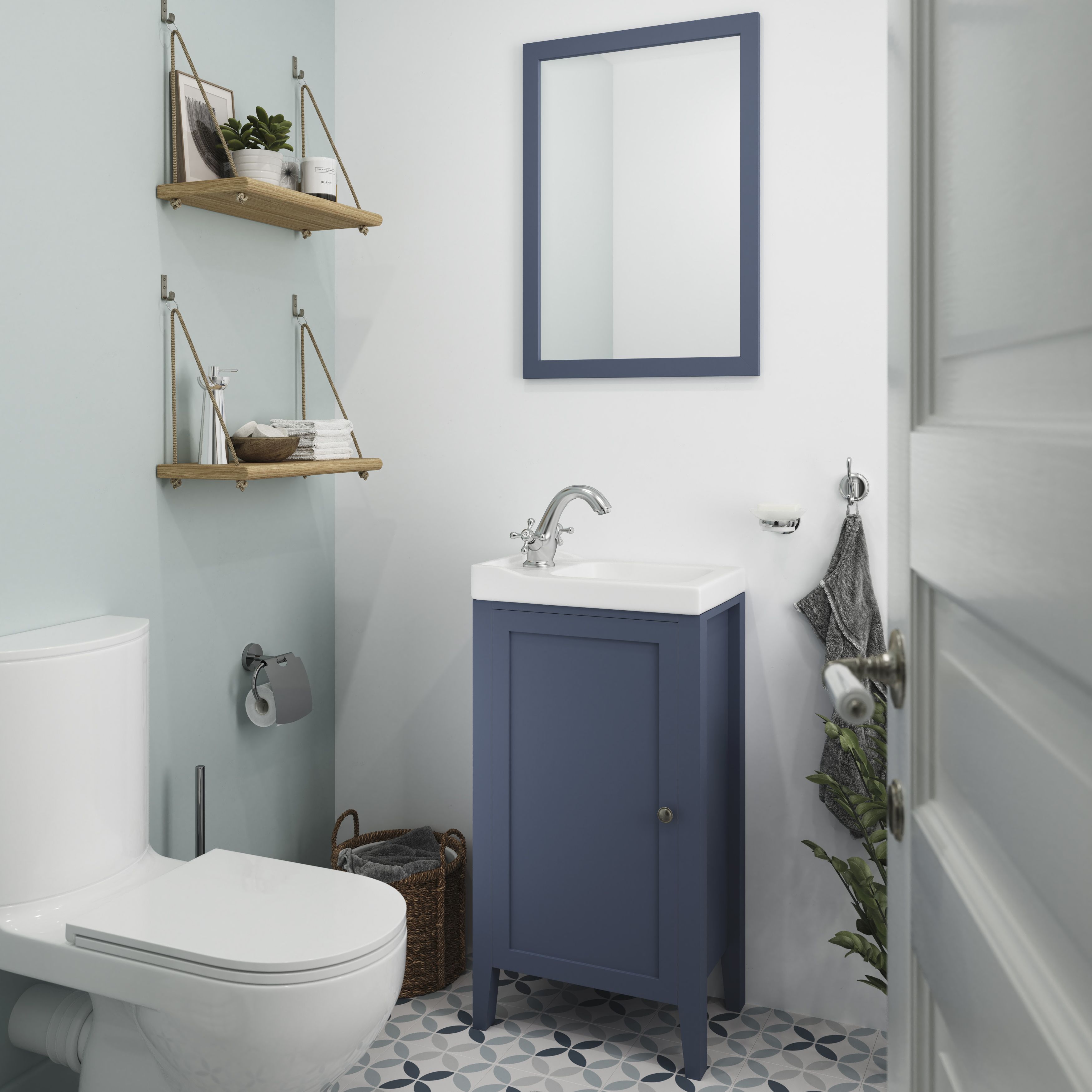 GoodHome Perma Blue Rectangular Wall-mounted Bathroom Mirror (H)70cm (W)50cm