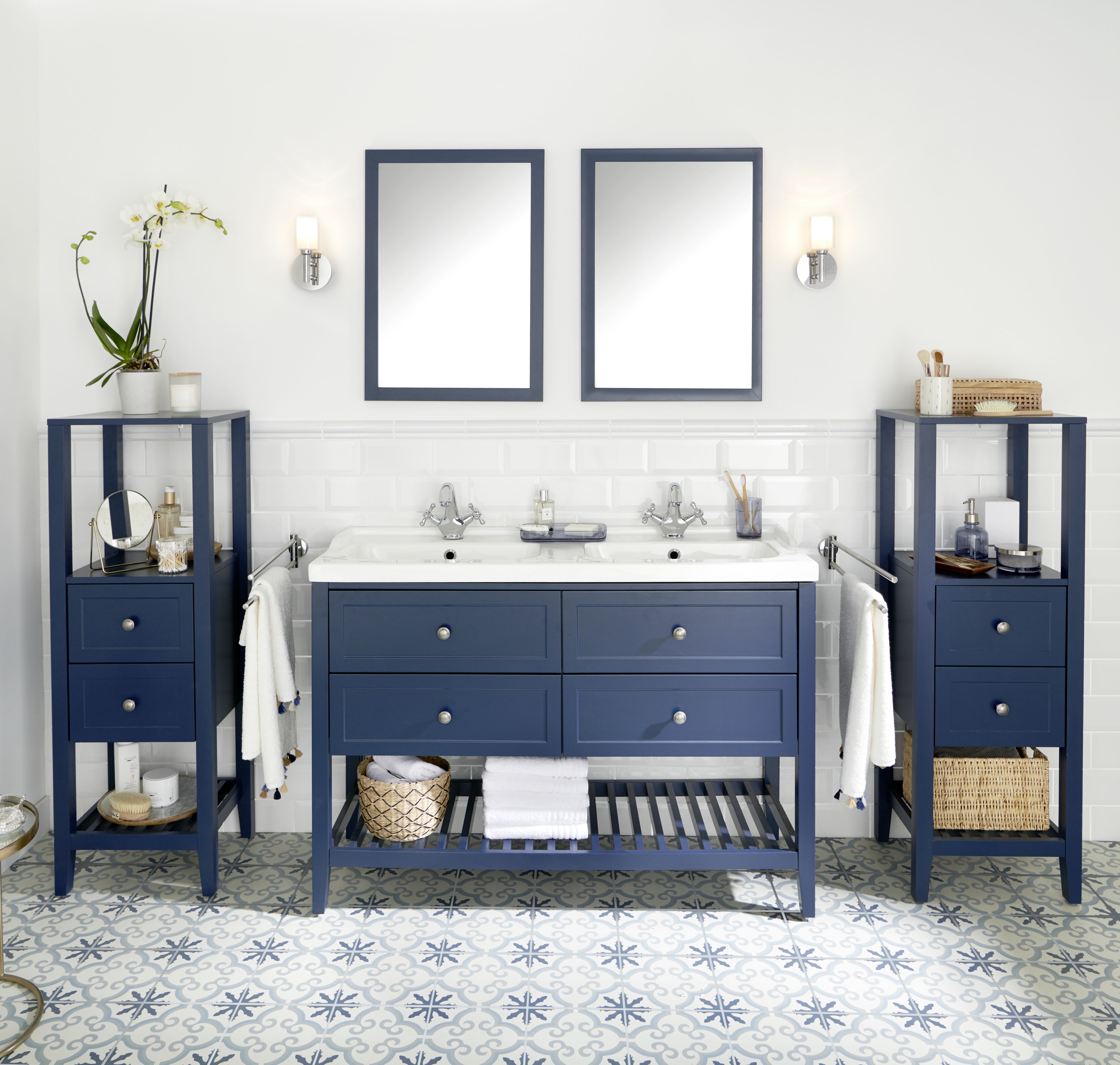 GoodHome Perma Satin Blue Bathroom Vanity unit (H)80.6cm (W)120cm