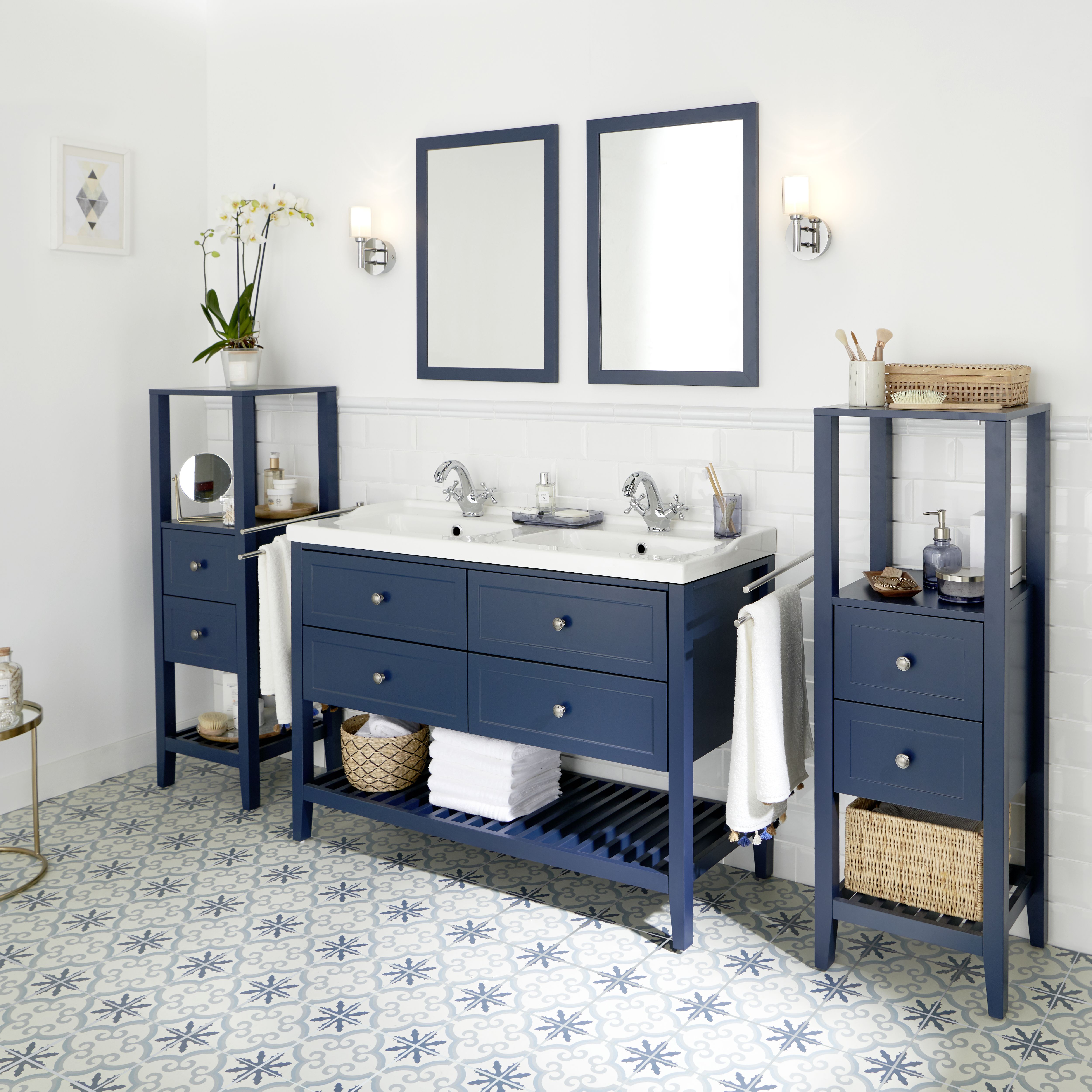 GoodHome Perma Satin Blue Bathroom Vanity unit (H)80.6cm (W)120cm