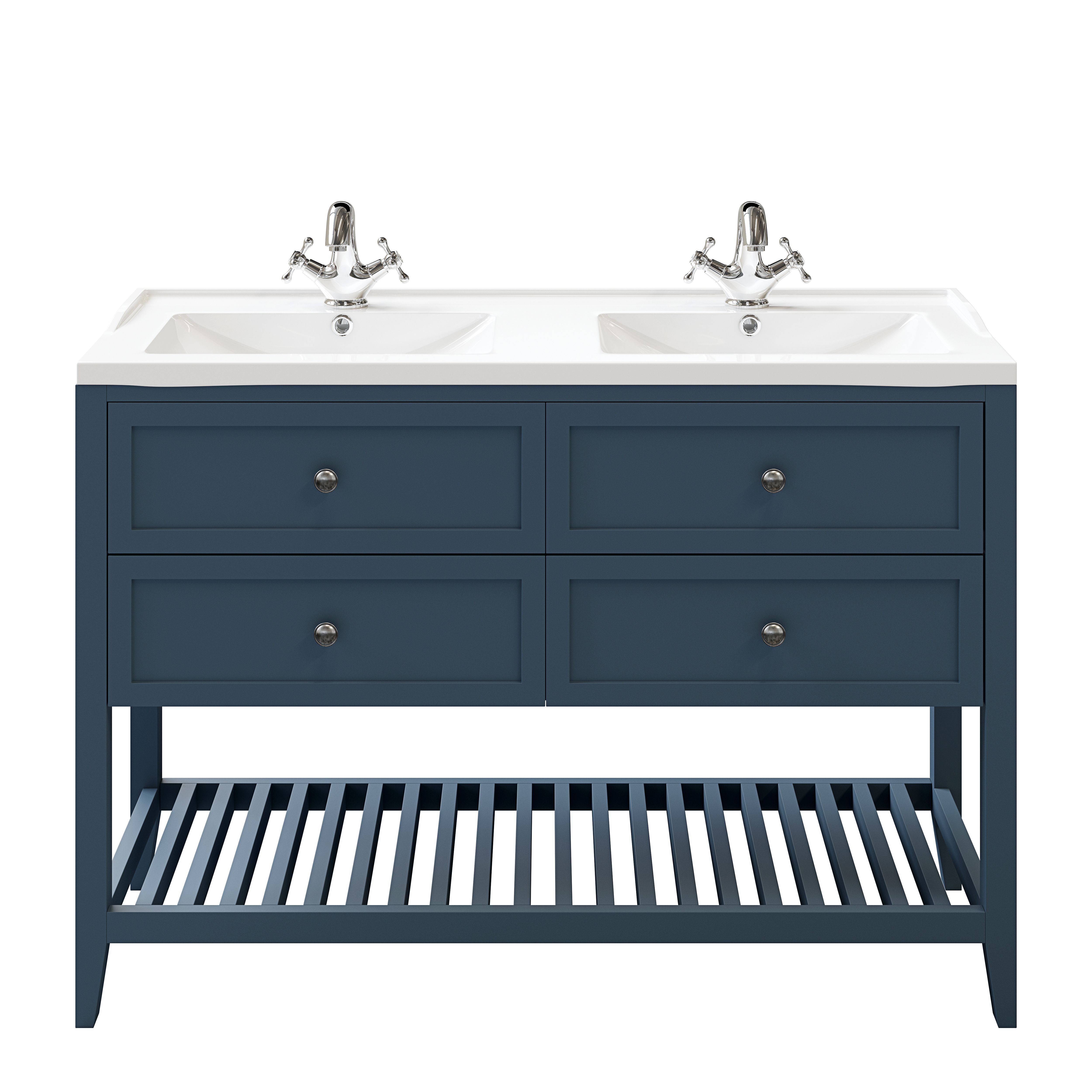 GoodHome Perma Satin Blue Bathroom Vanity unit (H)80.6cm (W)120cm