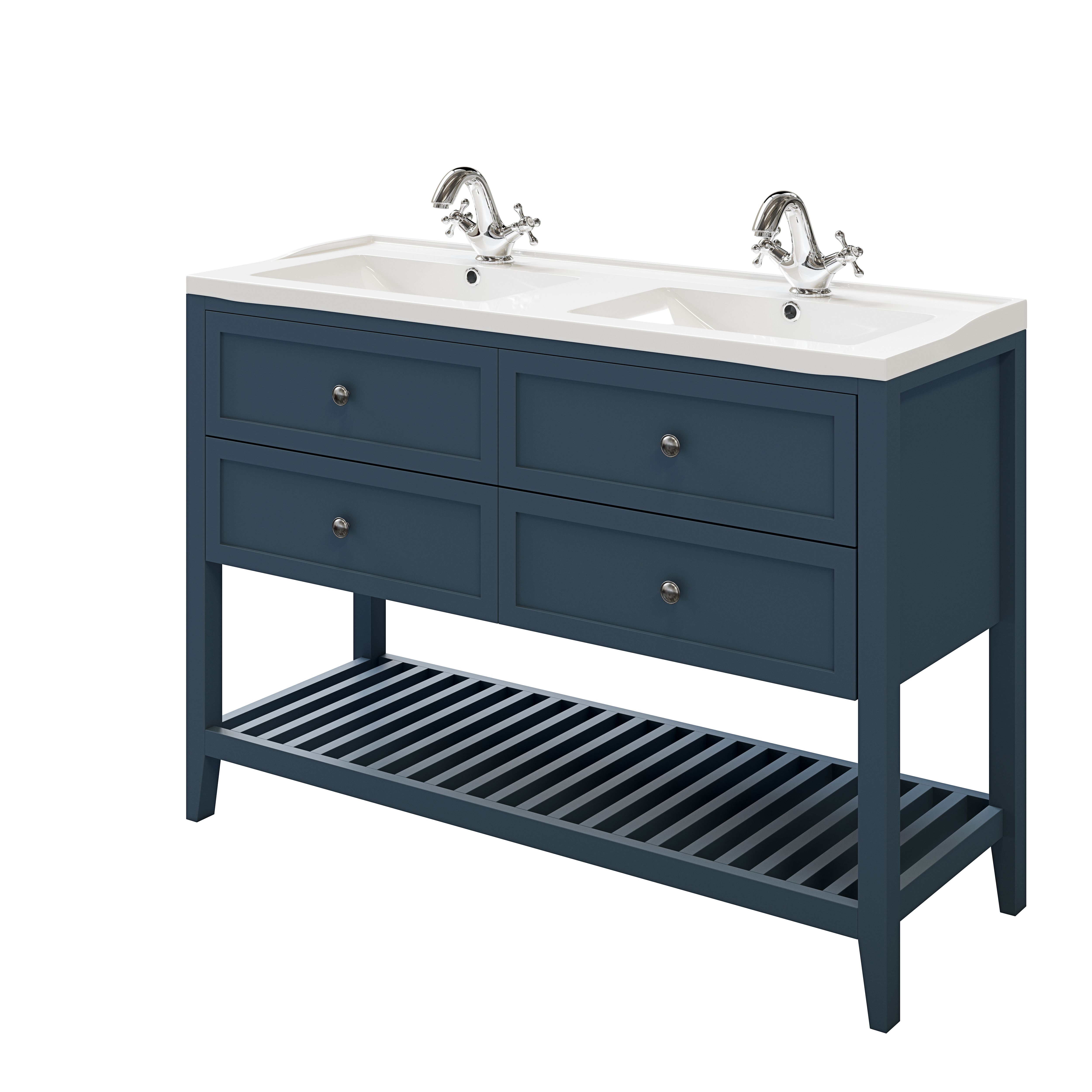 GoodHome Perma Satin Blue Bathroom Vanity unit (H)80.6cm (W)120cm