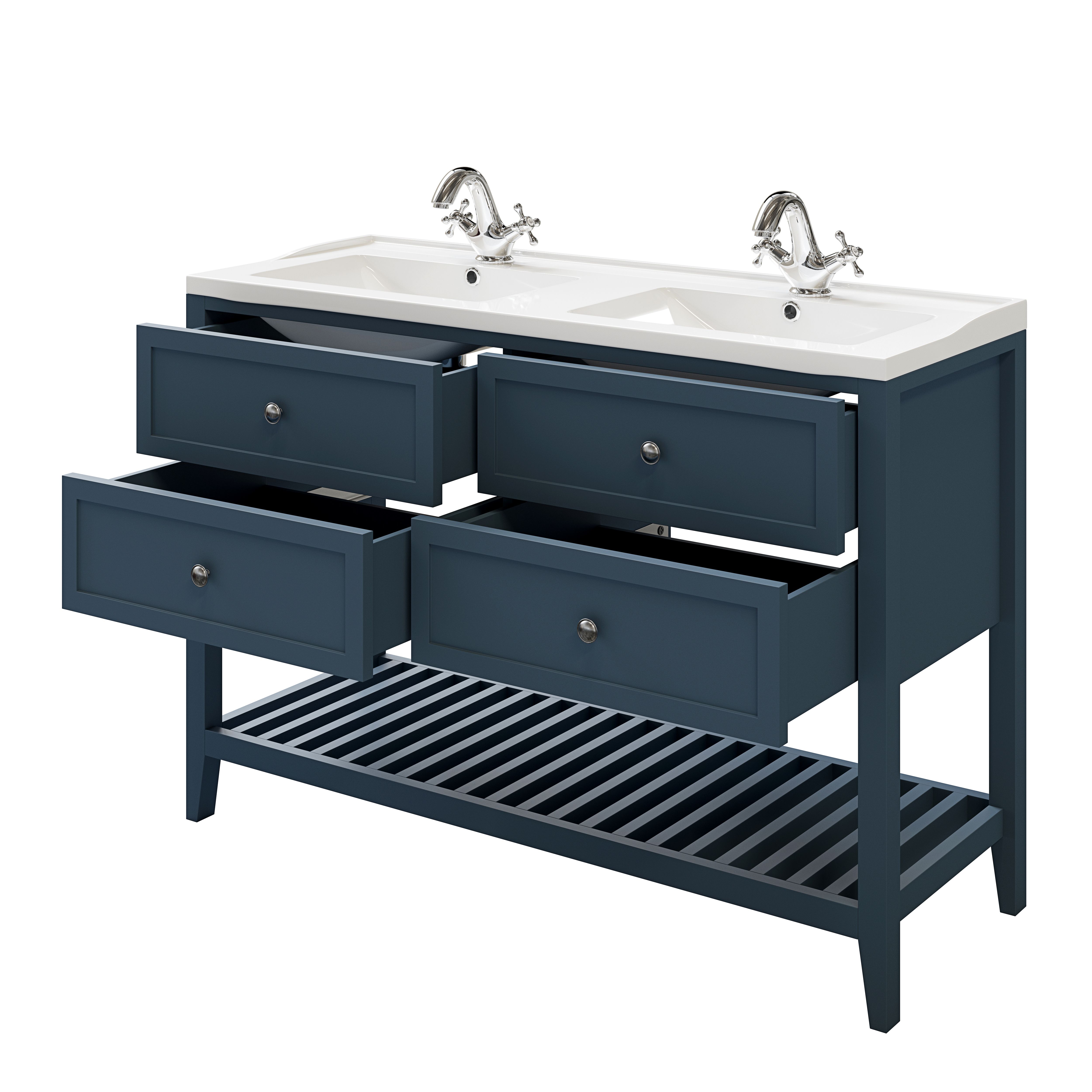 GoodHome Perma Satin Blue Bathroom Vanity unit (H)80.6cm (W)120cm
