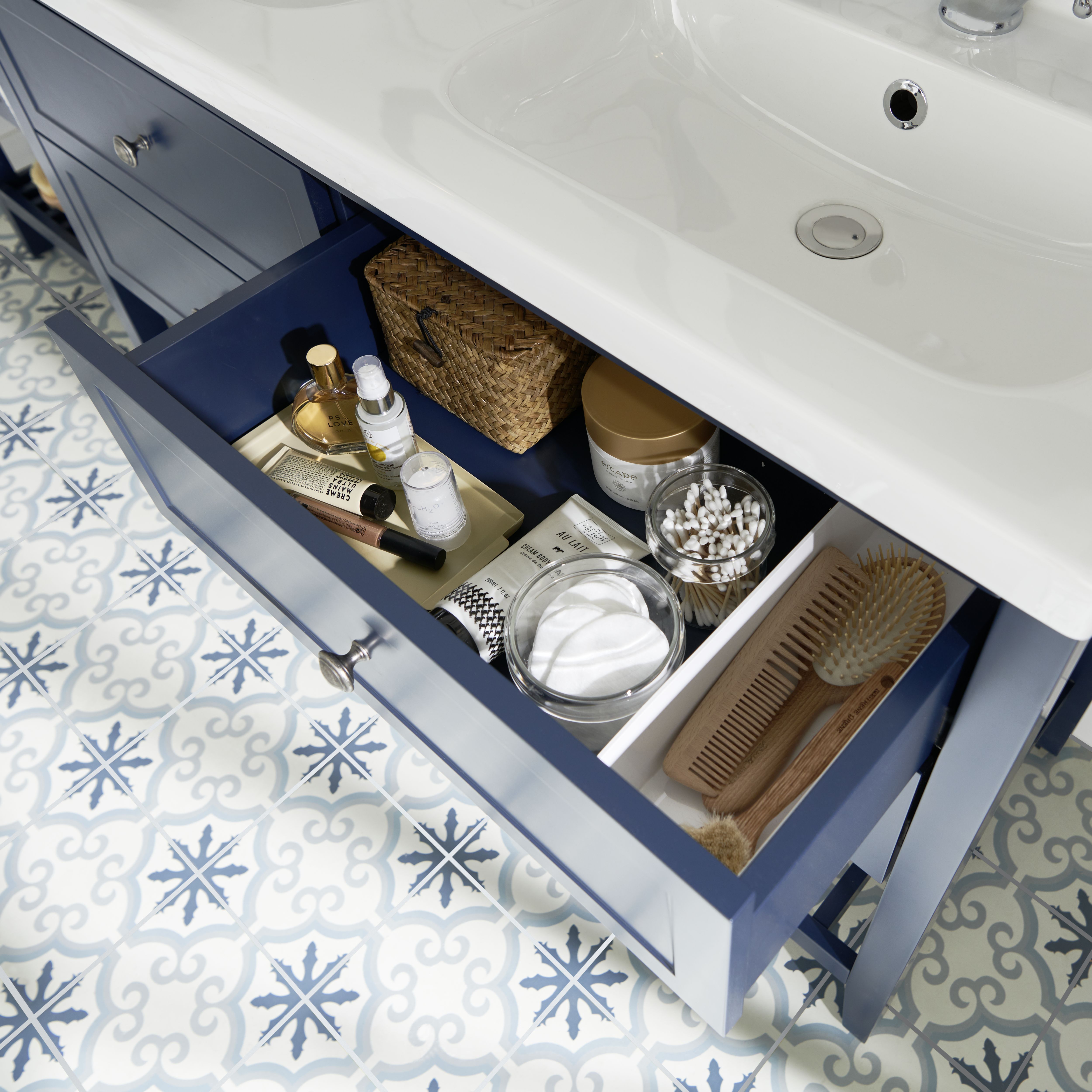GoodHome Perma Satin Blue Bathroom Vanity unit (H)80.6cm (W)120cm