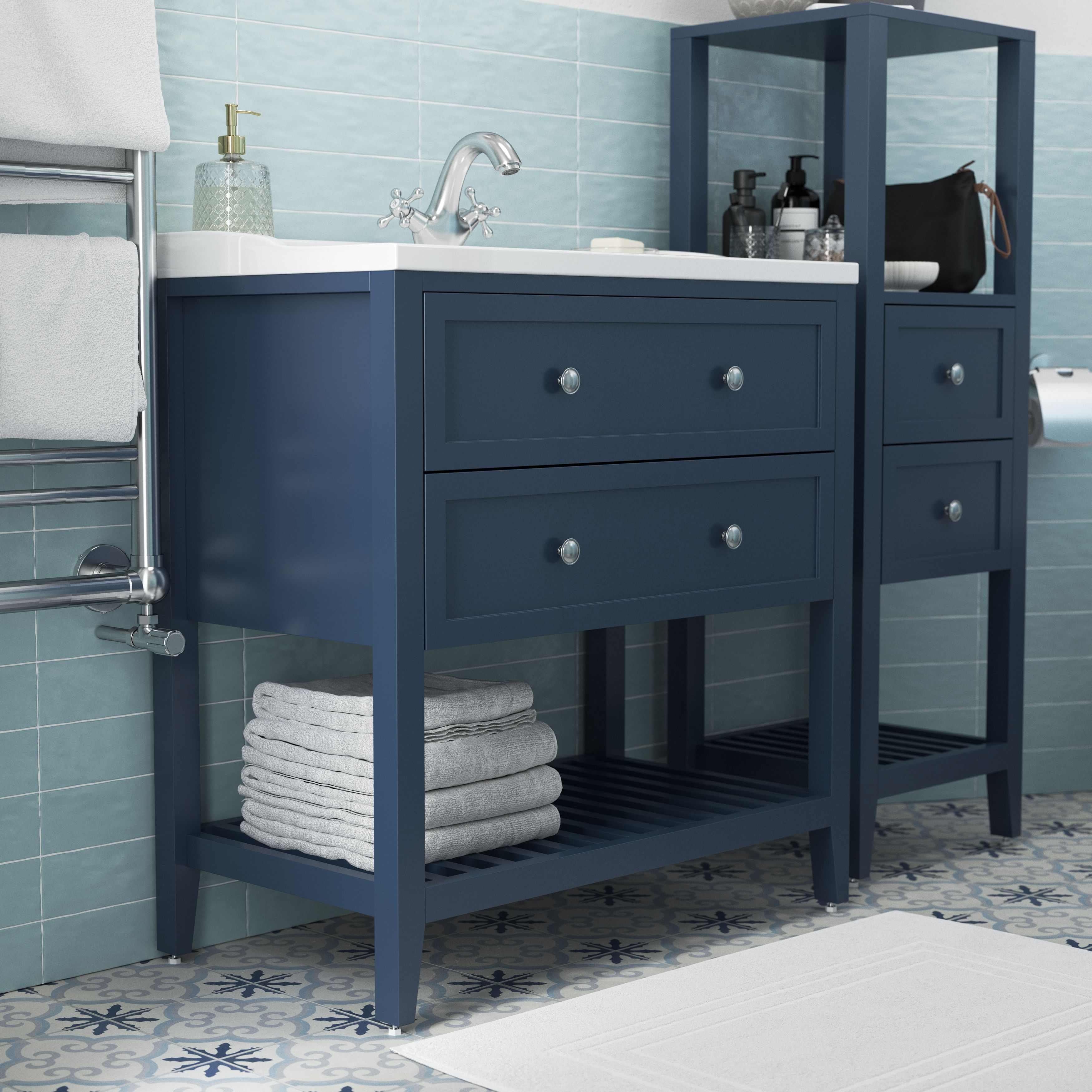GoodHome Perma Satin Blue Bathroom Vanity unit (H)80.6cm (W)80cm