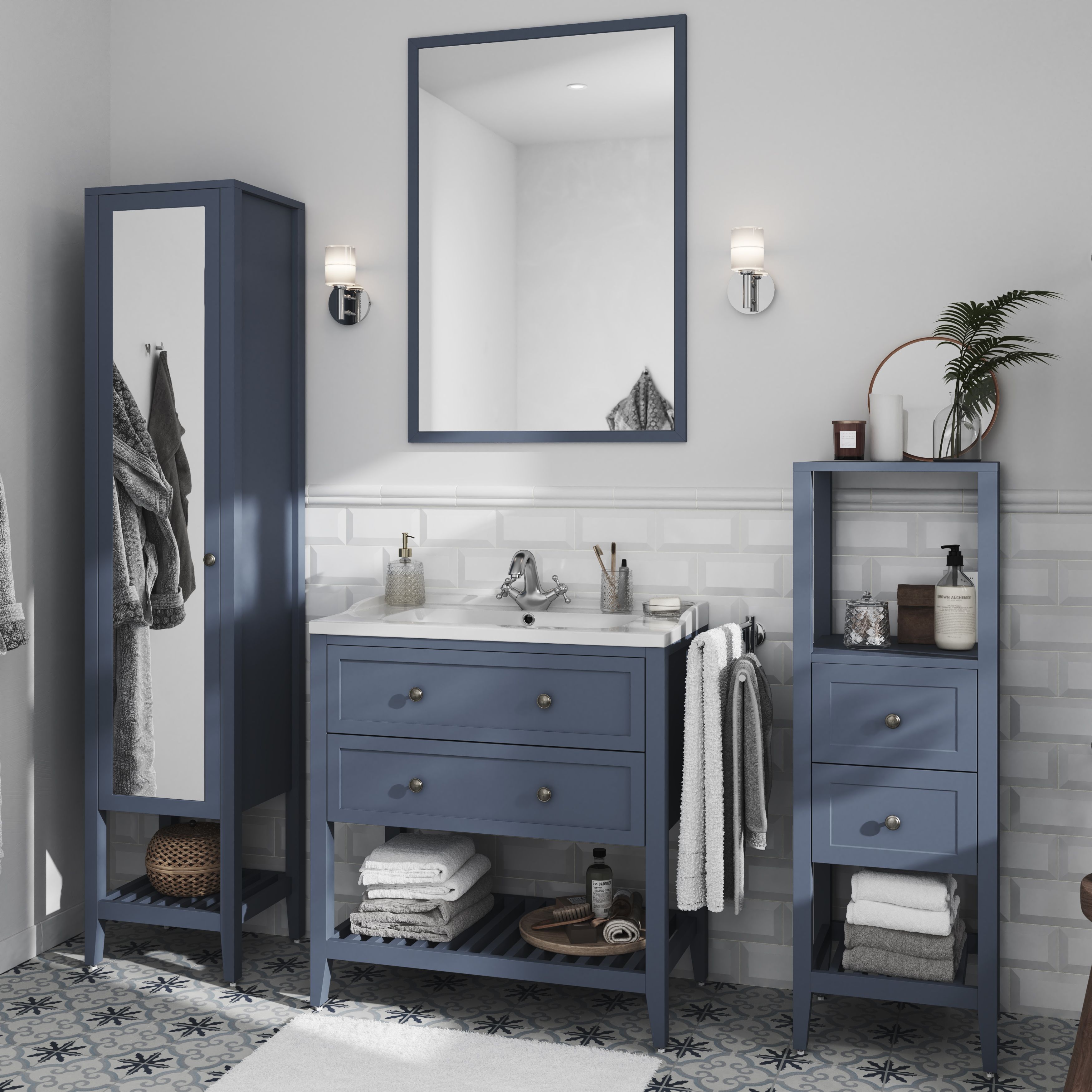 GoodHome Perma Satin Blue Bathroom Vanity unit (H)80.6cm (W)80cm
