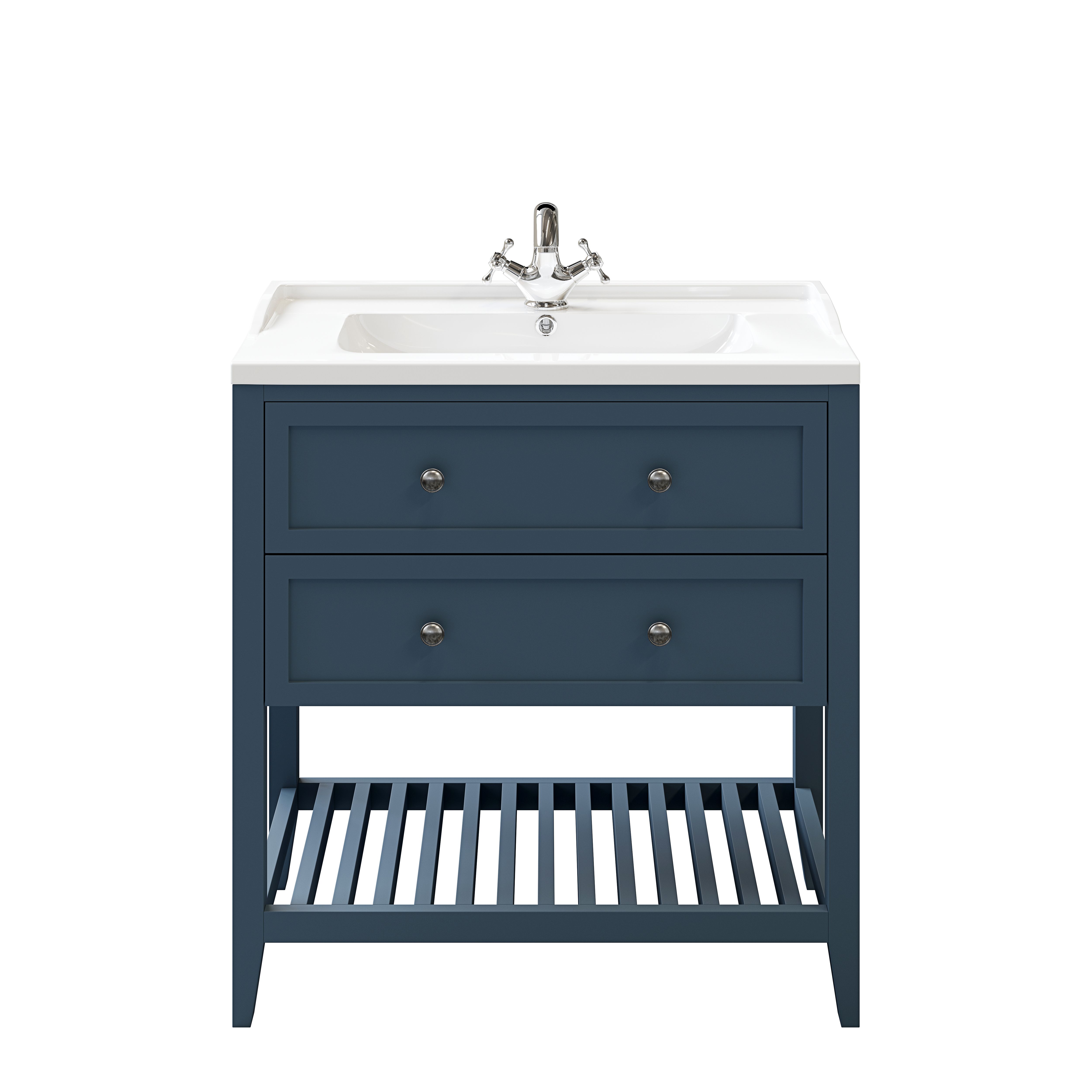 GoodHome Perma Satin Blue Bathroom Vanity unit (H)80.6cm (W)80cm
