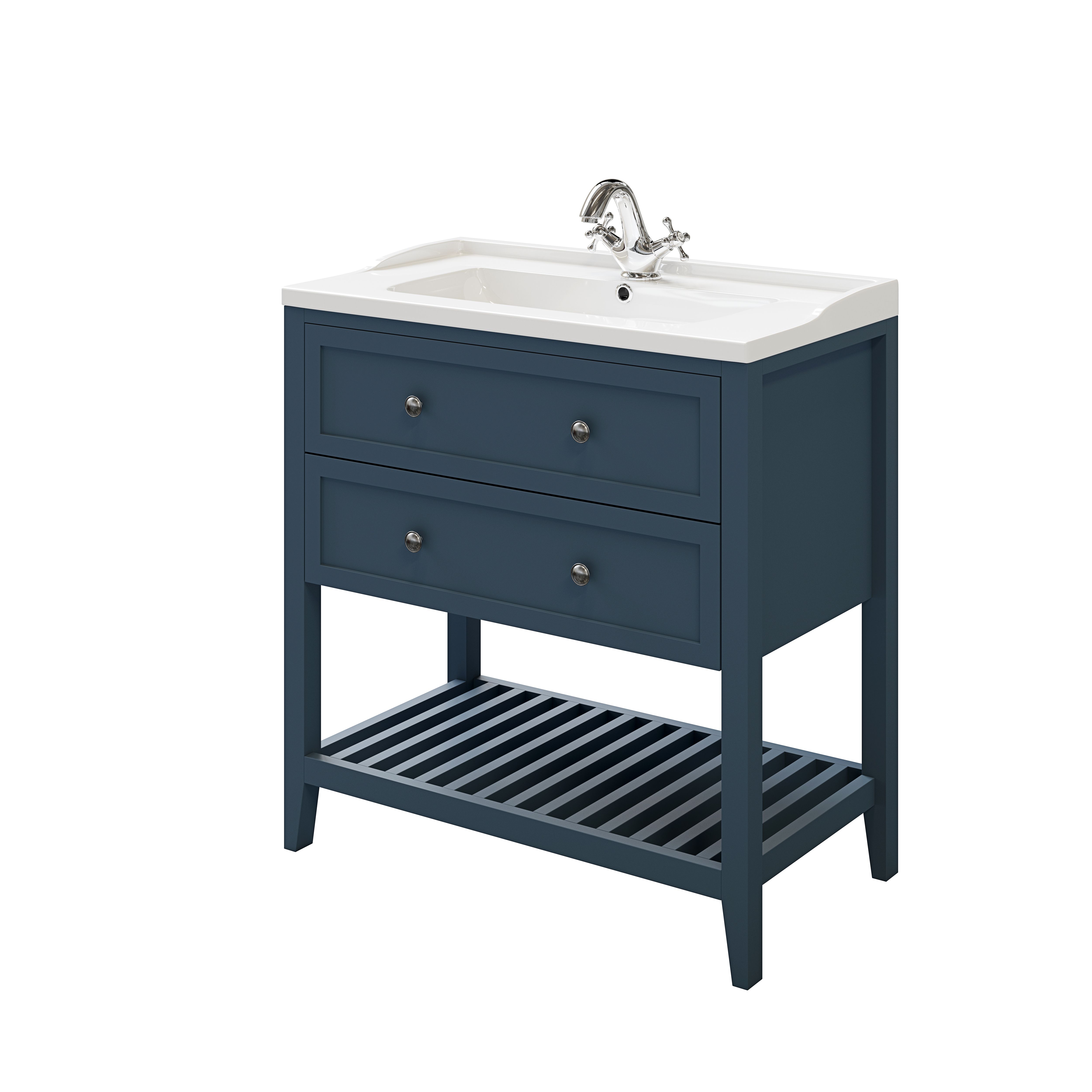 GoodHome Perma Satin Blue Bathroom Vanity unit (H)80.6cm (W)80cm