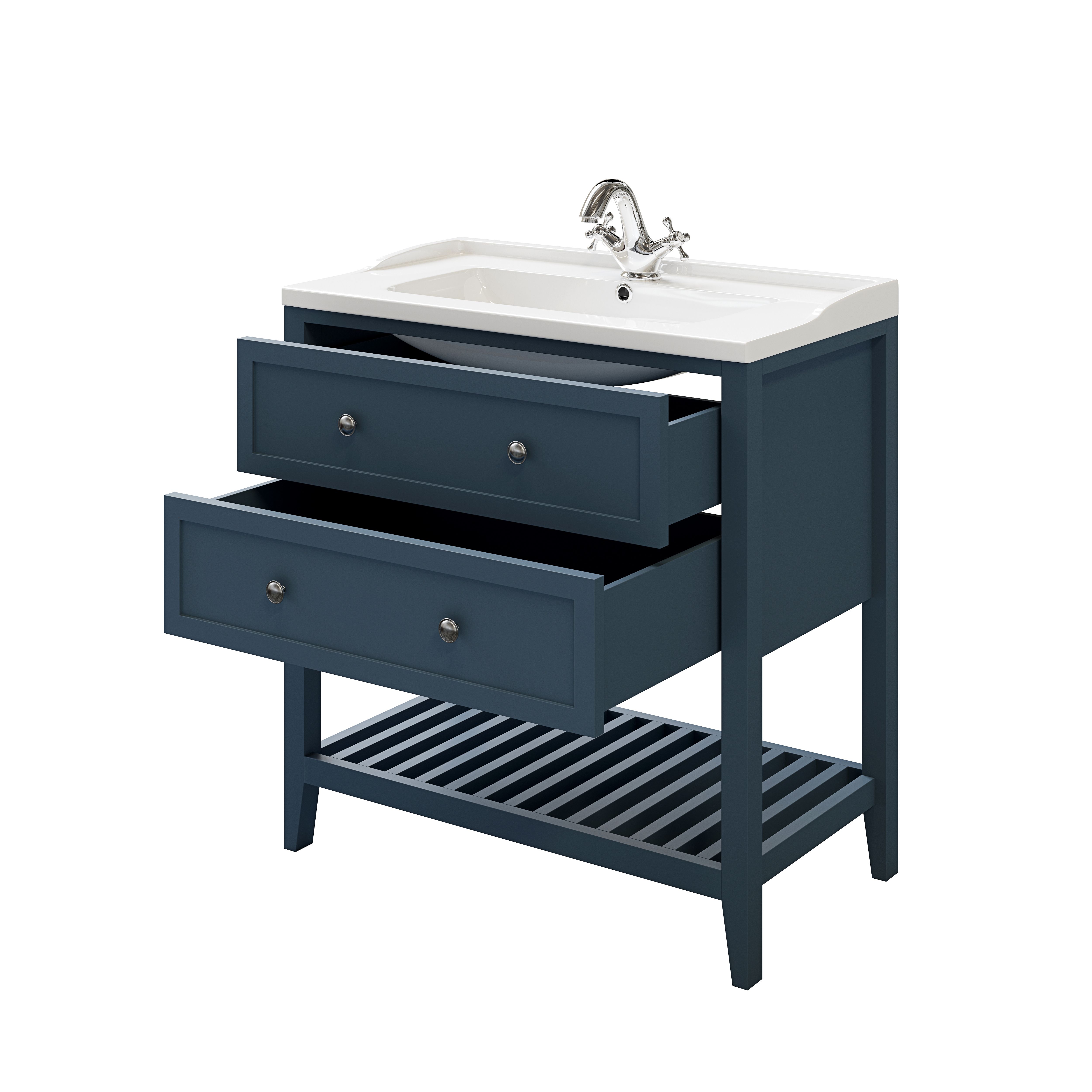 GoodHome Perma Satin Blue Bathroom Vanity unit (H)80.6cm (W)80cm