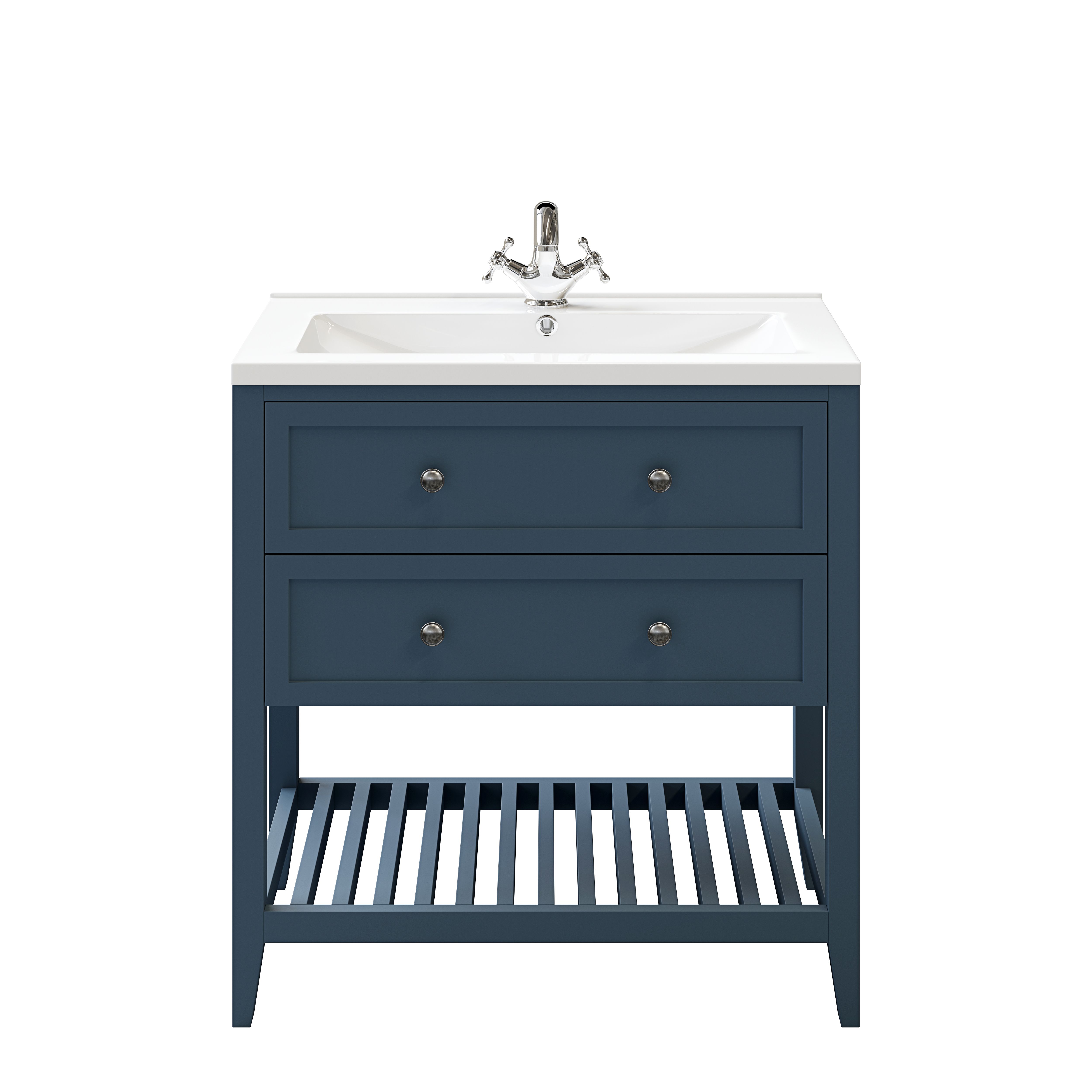 GoodHome Perma Satin Blue Bathroom Vanity unit (H)80.6cm (W)80cm