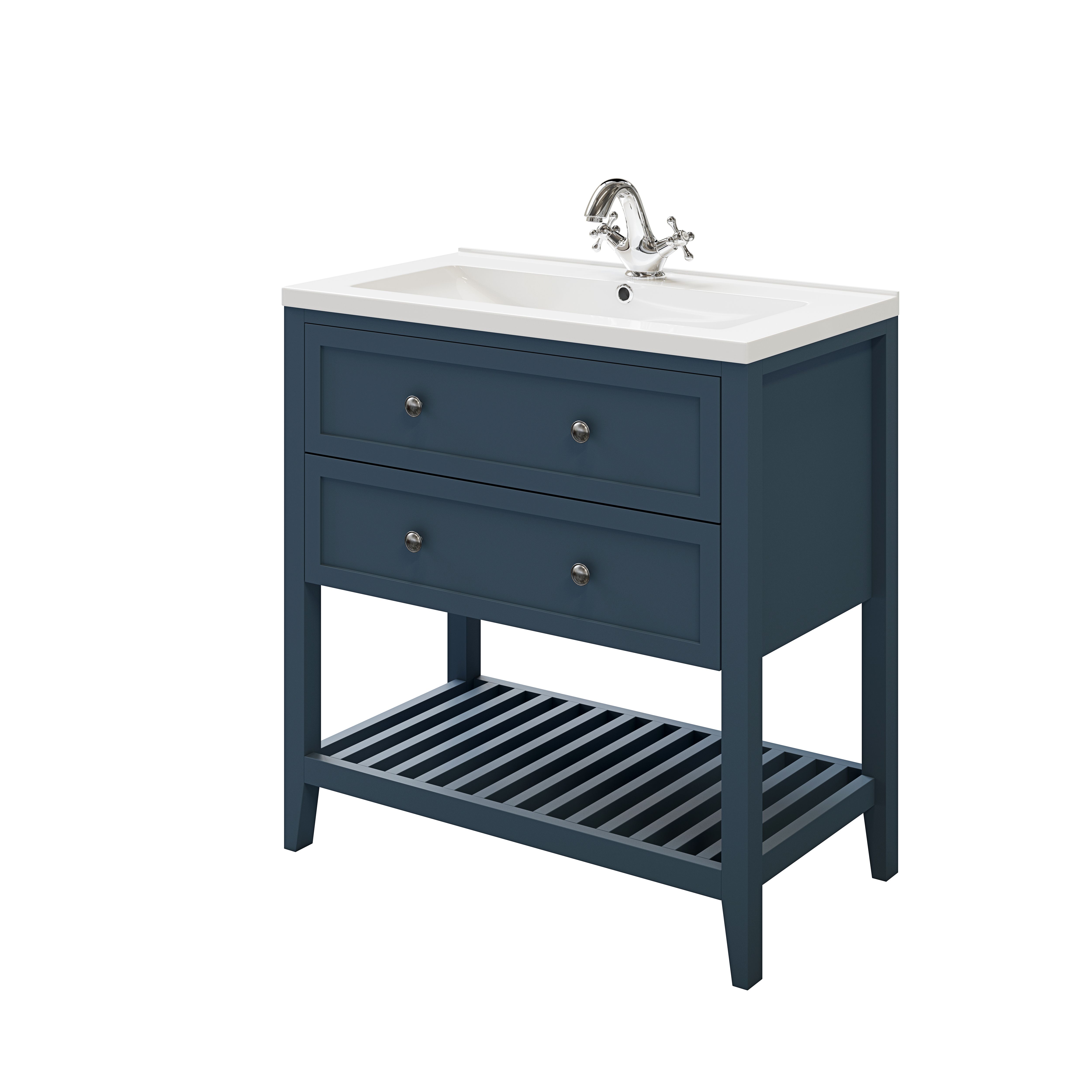 GoodHome Perma Satin Blue Bathroom Vanity unit (H)80.6cm (W)80cm