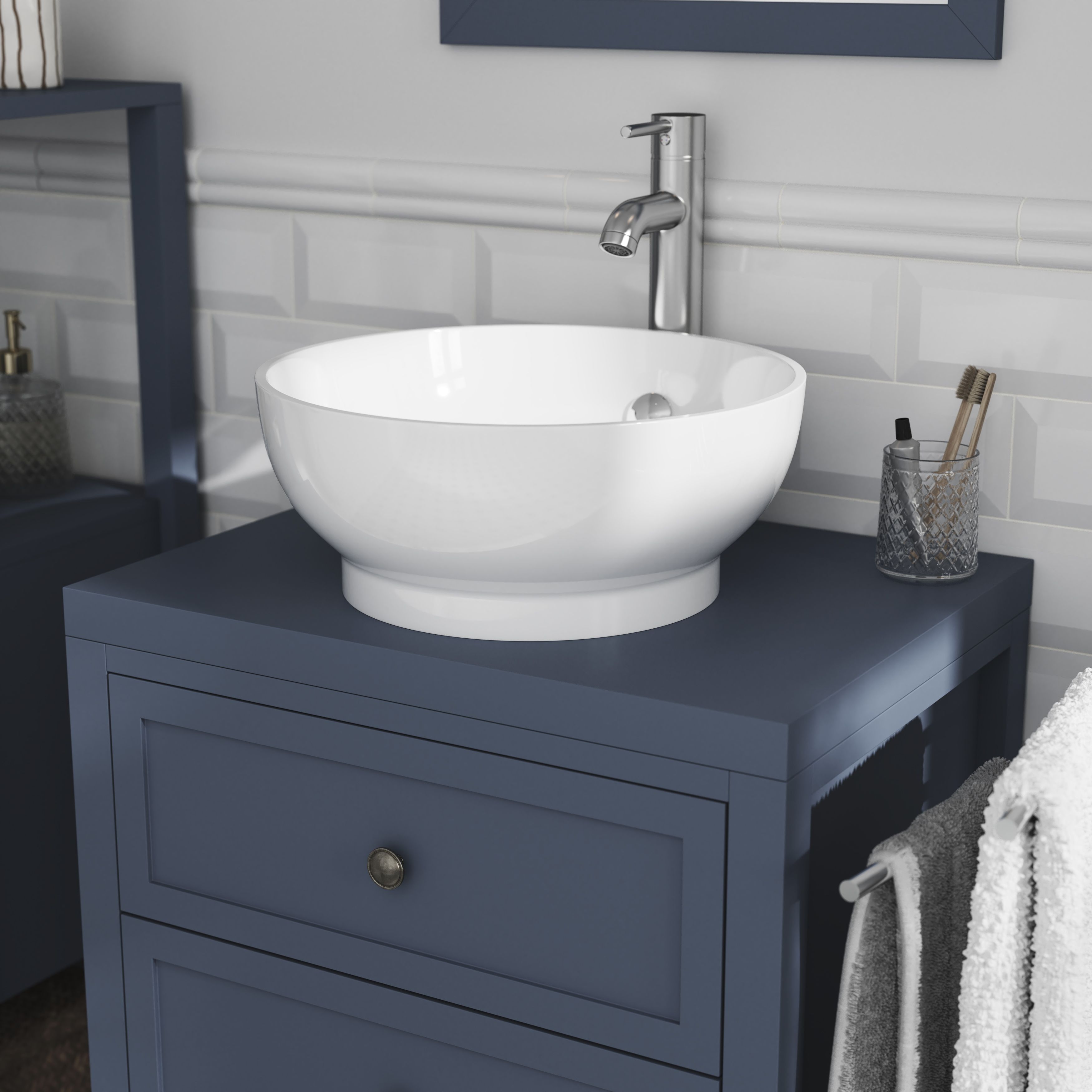GoodHome Perma Satin Blue Square edge MDF Worktop (T) 2.8cm x (L) 60.5cm x (W) 45.2cm