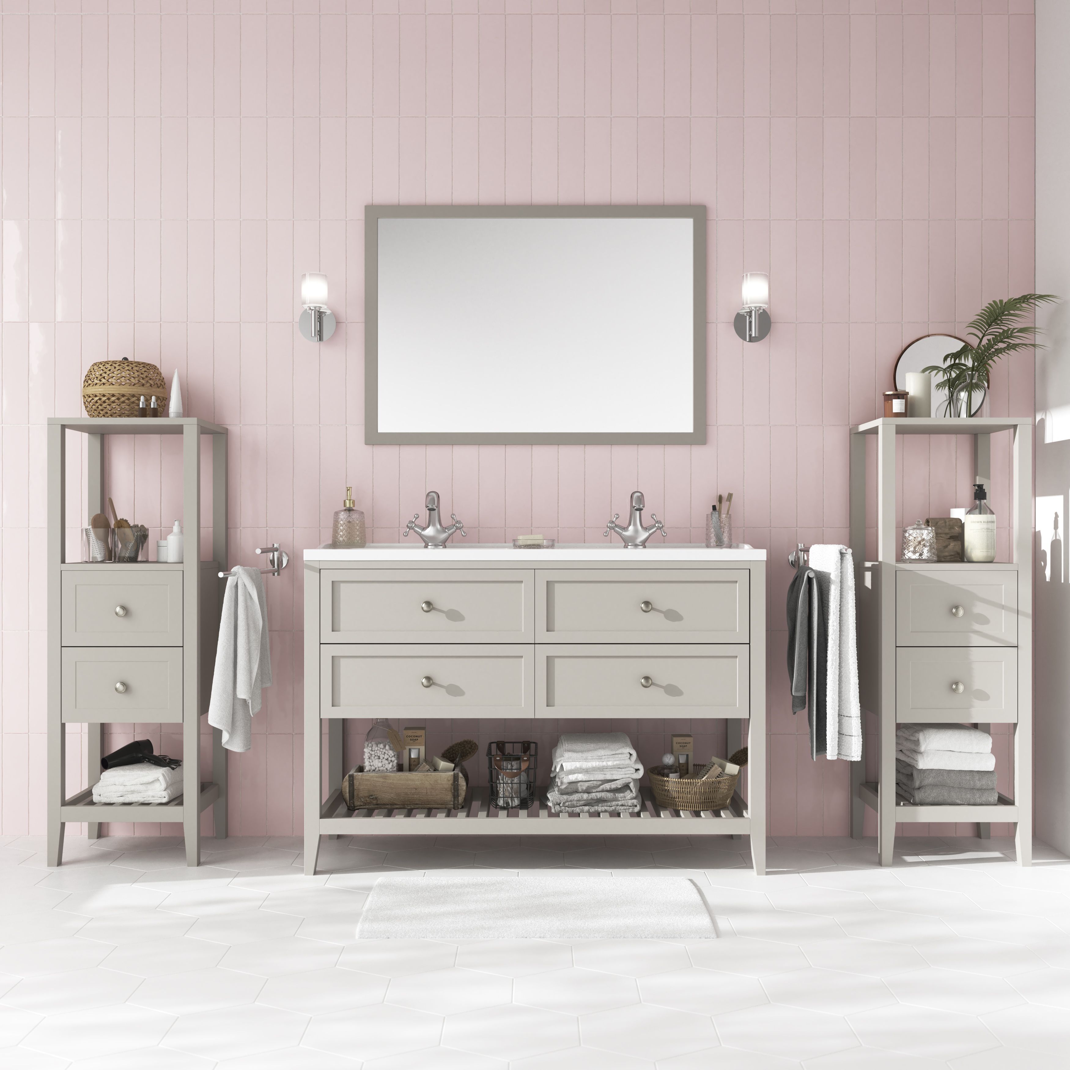 GoodHome Perma Satin Grey Bathroom Vanity unit (H)80.6cm (W)120cm