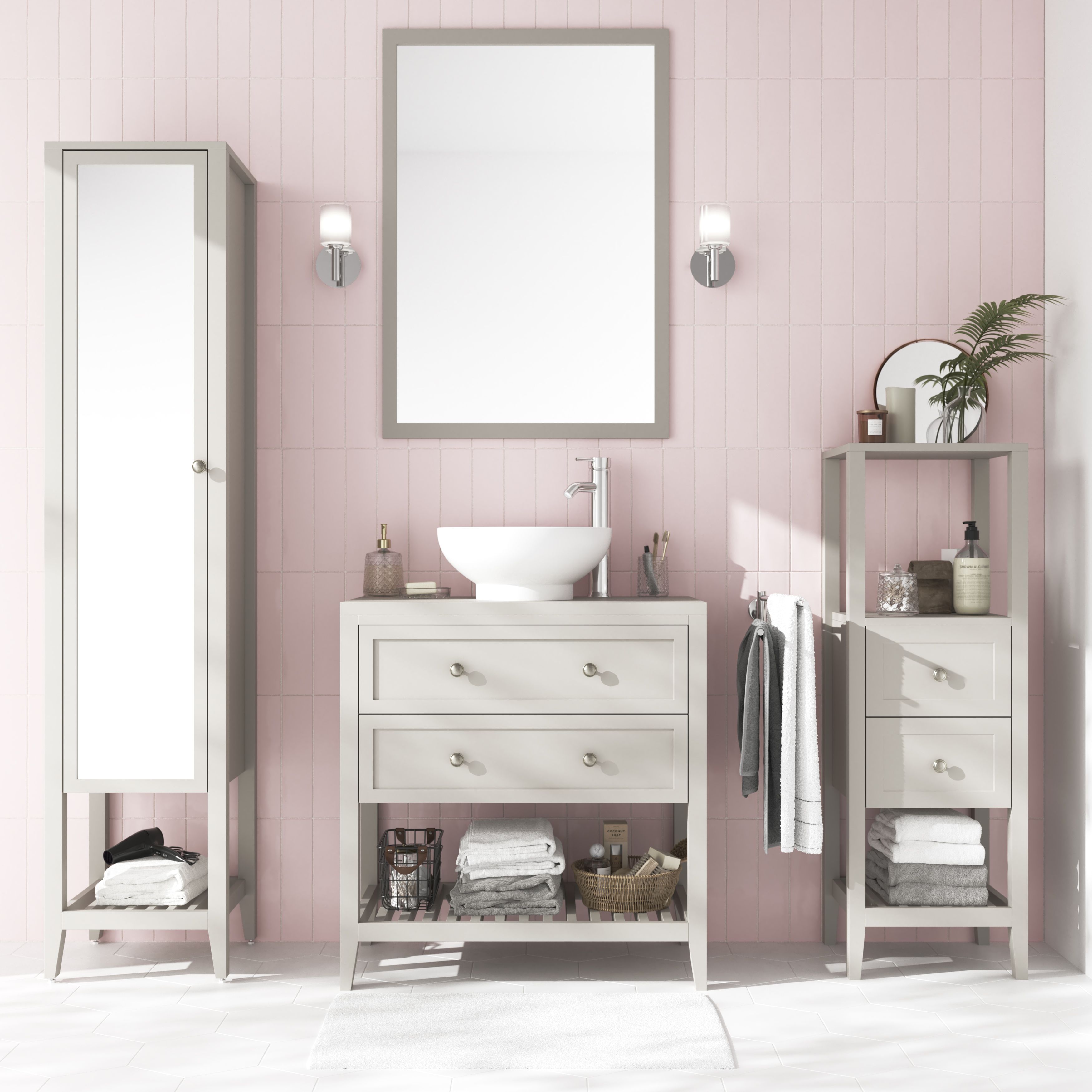 GoodHome Perma Satin Grey Bathroom Vanity unit (H)80.6cm (W)80cm