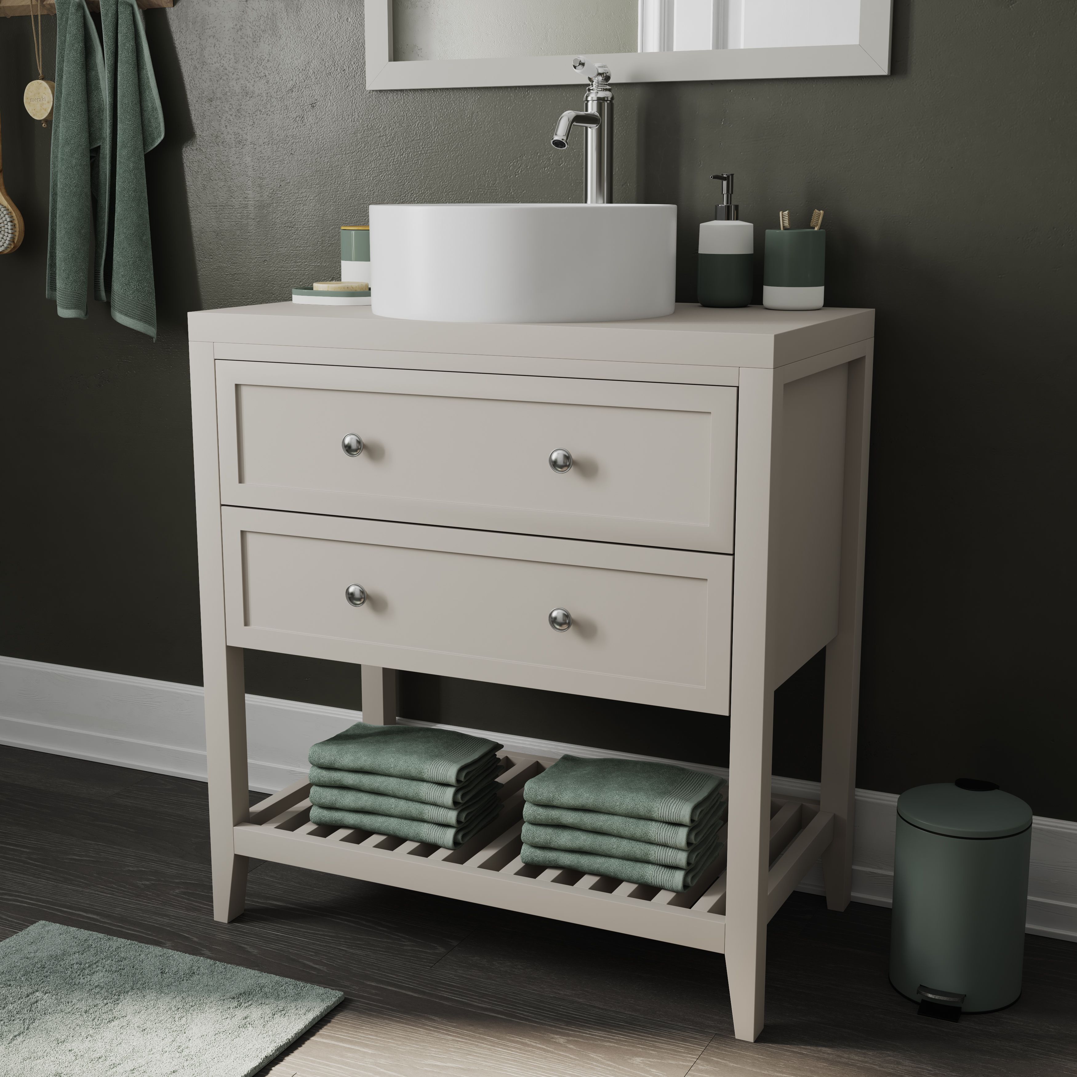 GoodHome Perma Satin Grey Bathroom Vanity unit (H)80.6cm (W)80cm