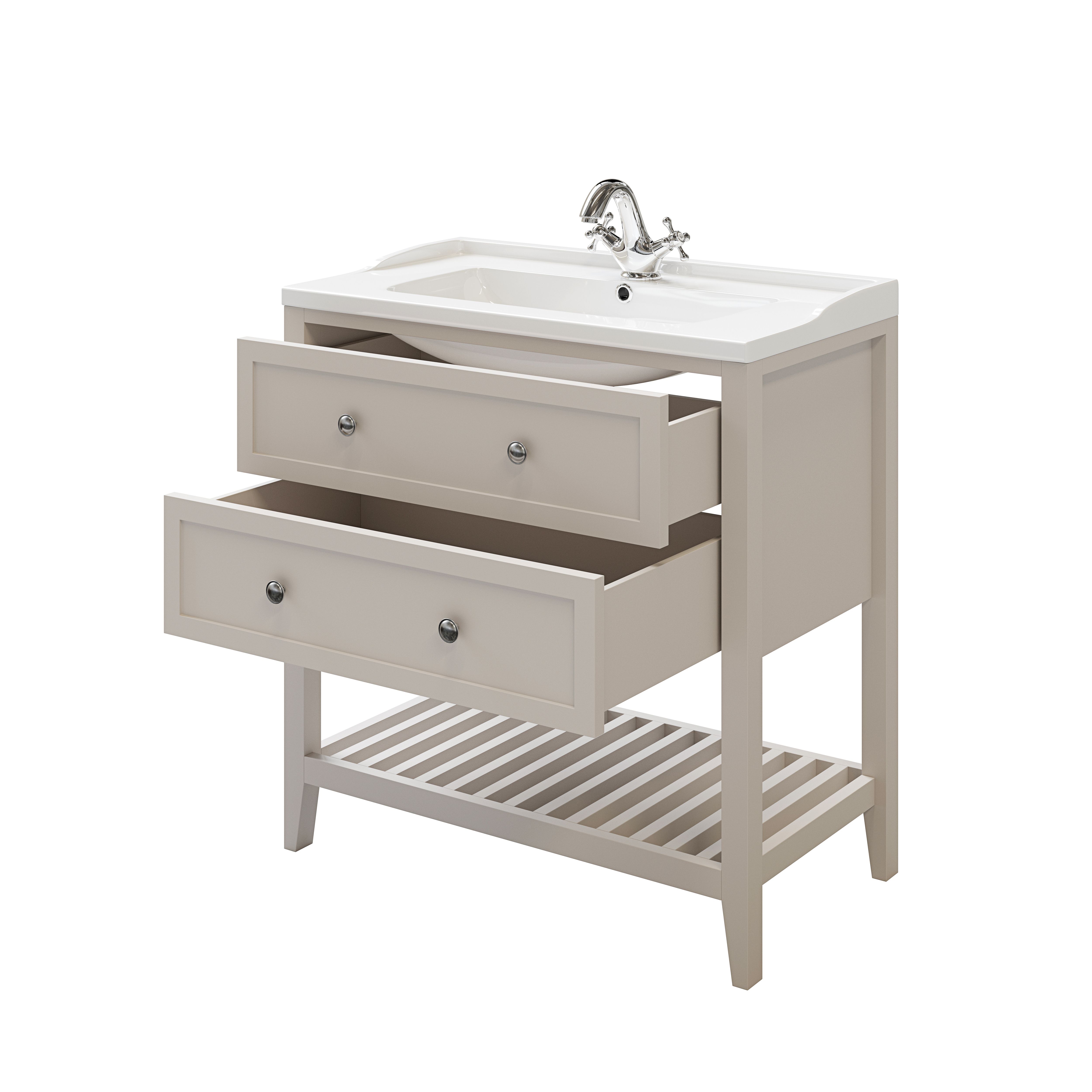 GoodHome Perma Satin Grey Bathroom Vanity unit (H)80.6cm (W)80cm