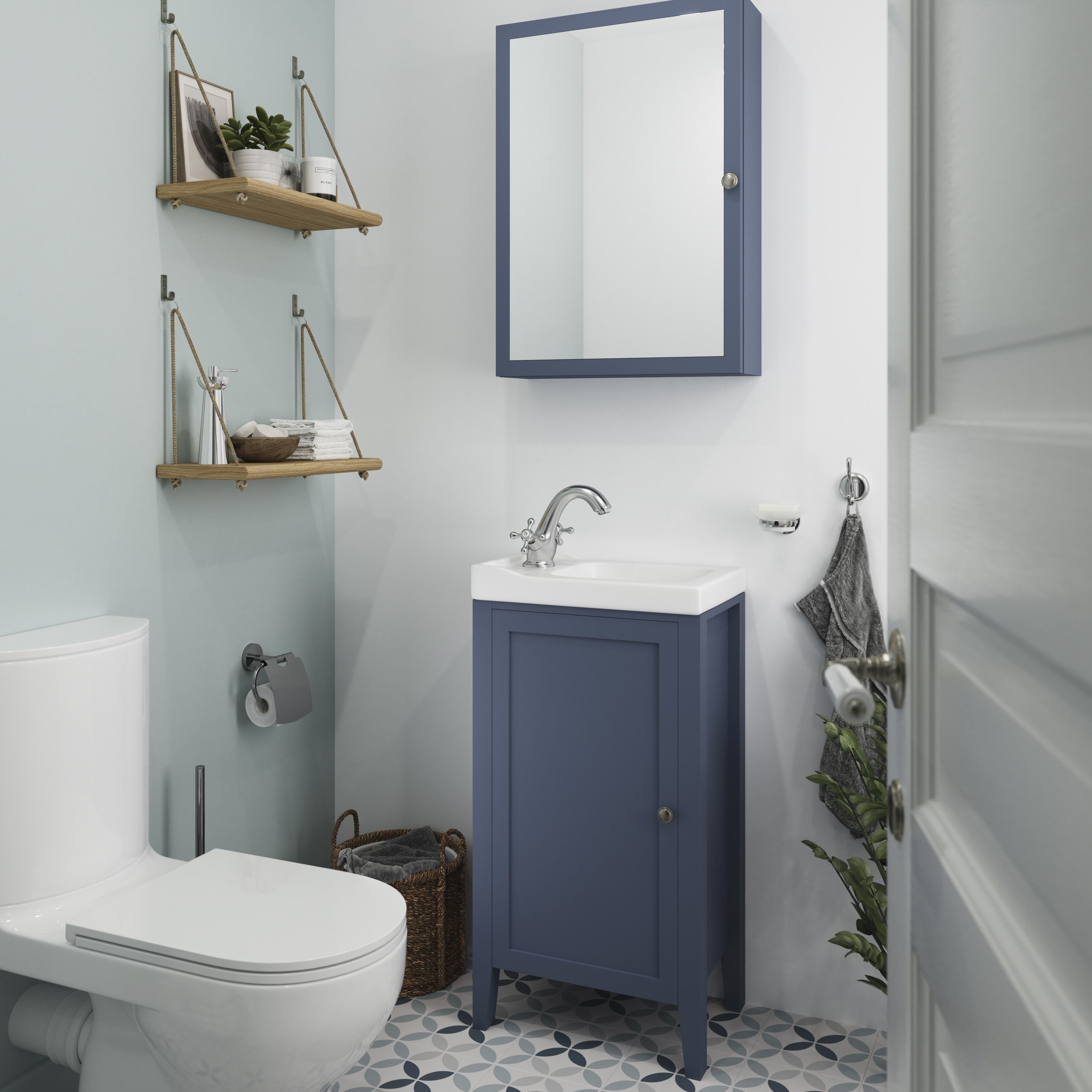 GoodHome Perma Satin Navy Wall-mounted Single Bathroom Cabinet with Mirrored door (W)500mm (H)700mm