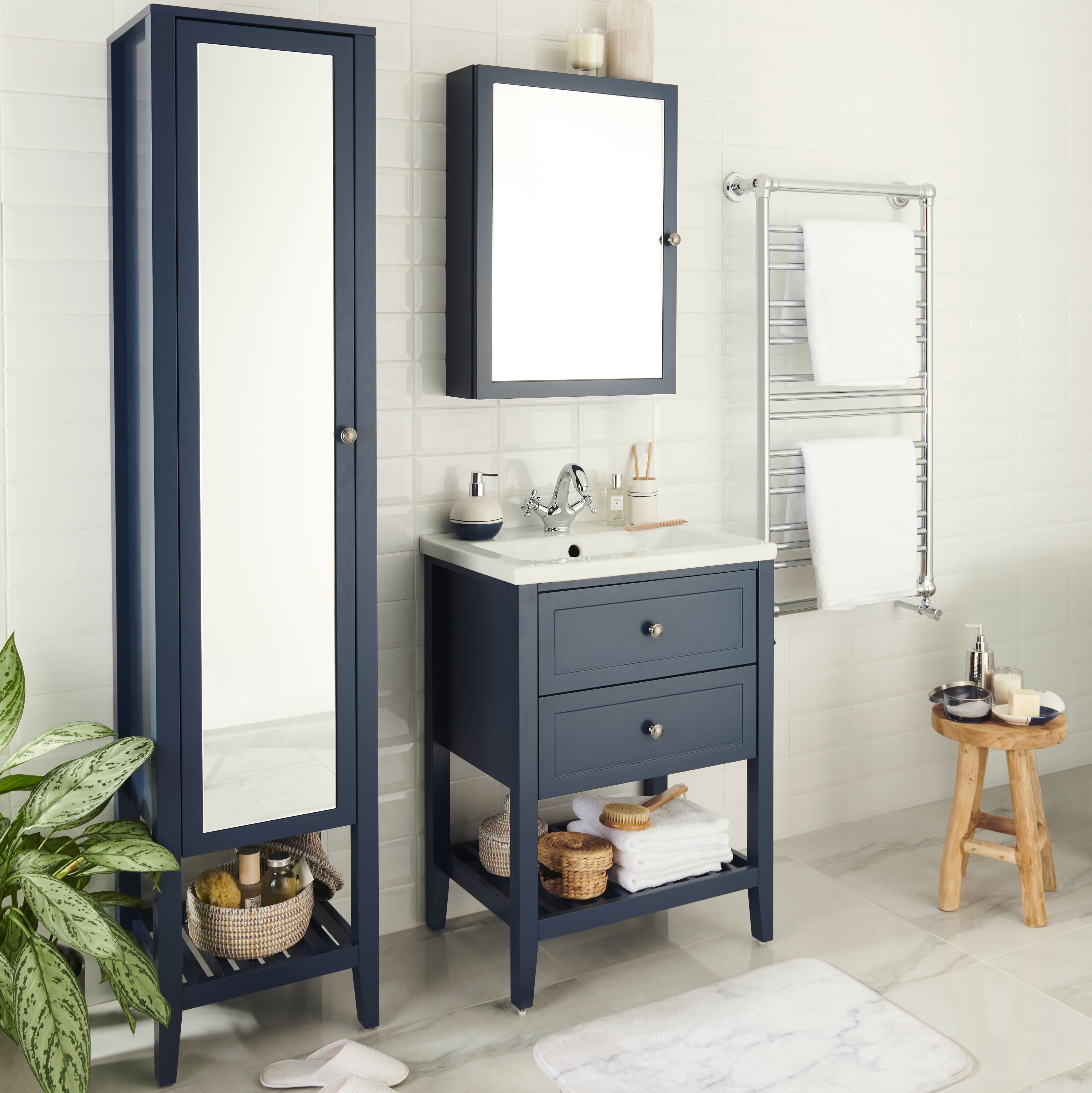 GoodHome Perma Satin Navy Wall-mounted Single Bathroom Cabinet with Mirrored door (W)500mm (H)700mm